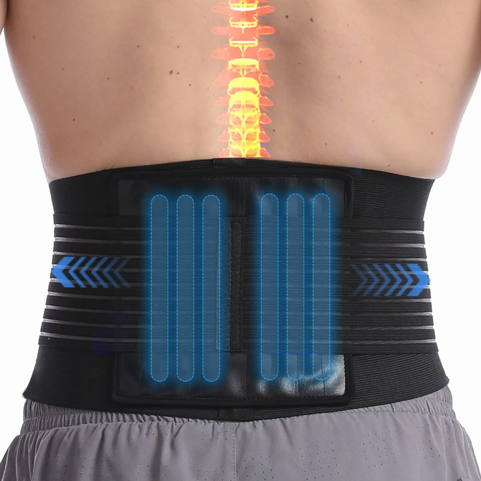 Paskyee Fascia Lombare Supporto con 6 supporti - Tutore per la schiena per alleviare il dolore da scoliosi e sciatica - Cintura di supporto lombare per uomini e donne