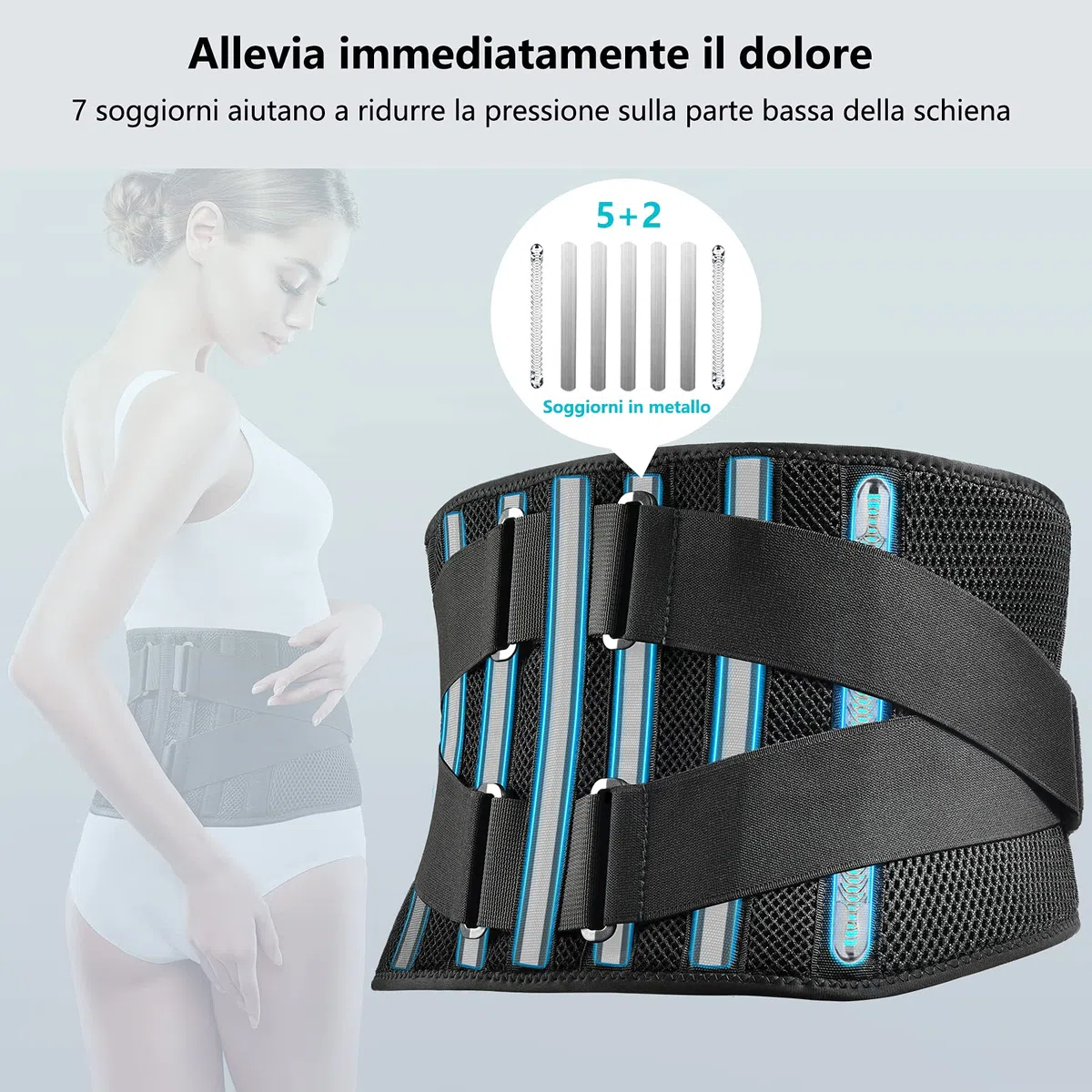 FREETOO Fascia Lombare Supporto Schiena,Regolazione della Fascia Schiena Con 7 Stays,Allevia il Dolore Dlla Vita Fascia Lombare Posturale,Supporto Lombare Per La Scoliosi Sciatica,M(Vita 90-110 CM)
