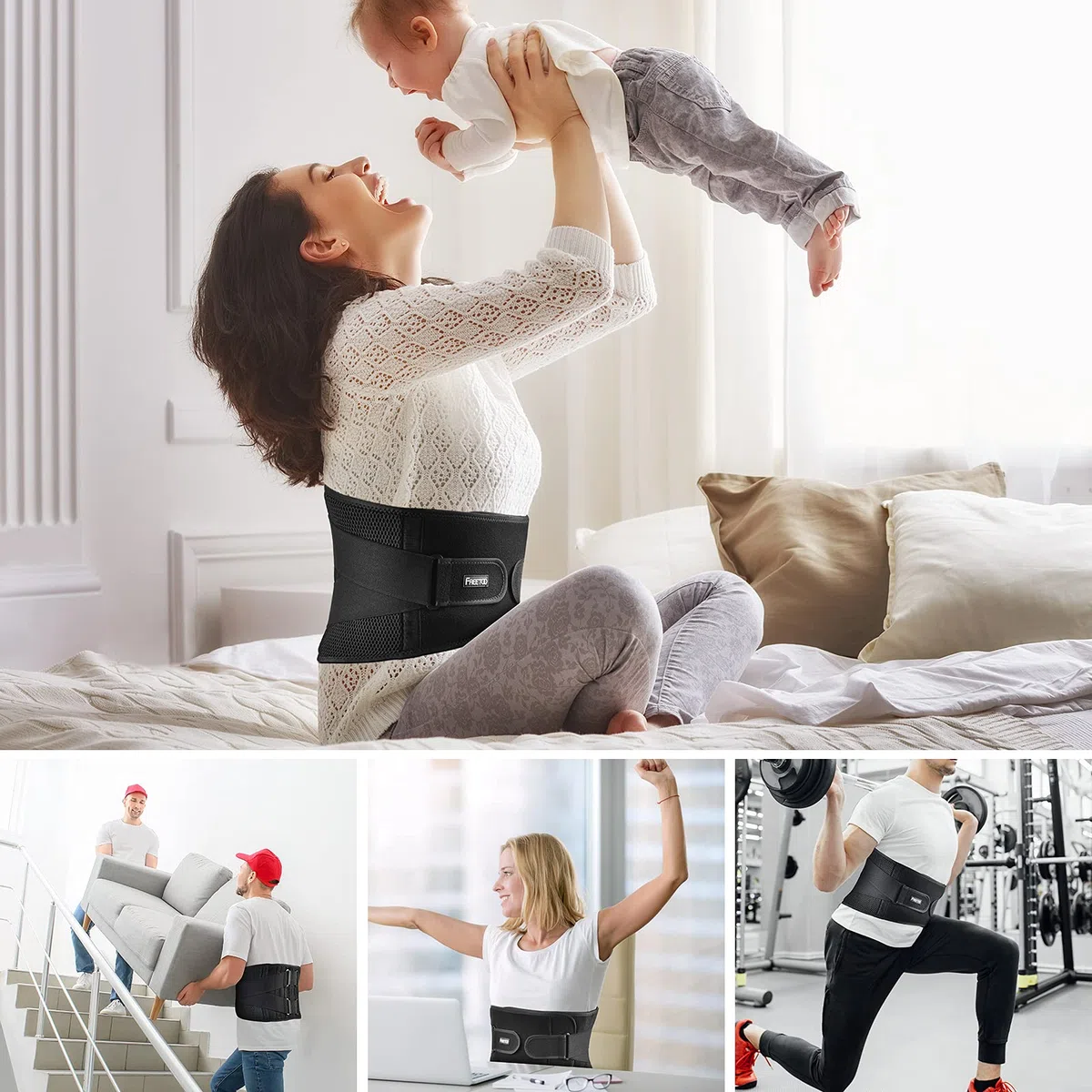 FREETOO Fascia Lombare Supporto Schiena,Regolazione della Fascia Schiena Con 7 Stays,Allevia il Dolore Dlla Vita Fascia Lombare Posturale,Supporto Lombare Per La Scoliosi Sciatica,M(Vita 90-110 CM)