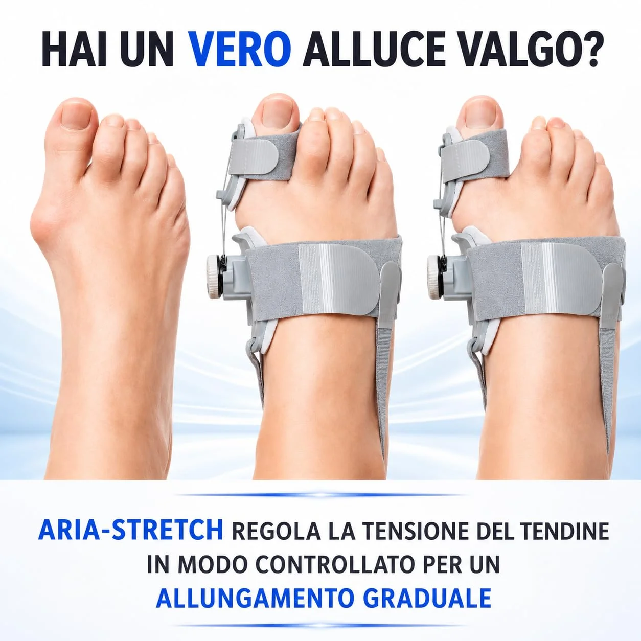ARIAPAD STRETCH - Correttore Alluce Valgo con Stretching a Tensione Regolabile – Tutore e Divaricatore per Alluce Valgo – Separatore per Piede Destro e Sinistro – 1 Pezzo