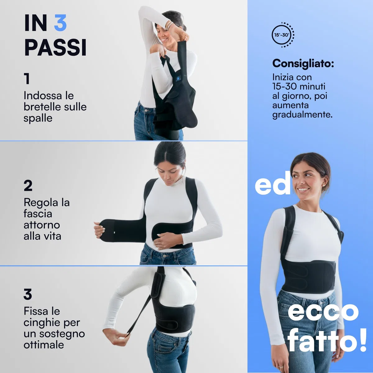 Correttore Posturale Spalle Schiena Uomo Donna - Busto Correttore Posturale e Fascia Posturale Regolabile per Schiena Dritta, con 2 Supporti per le Spalle