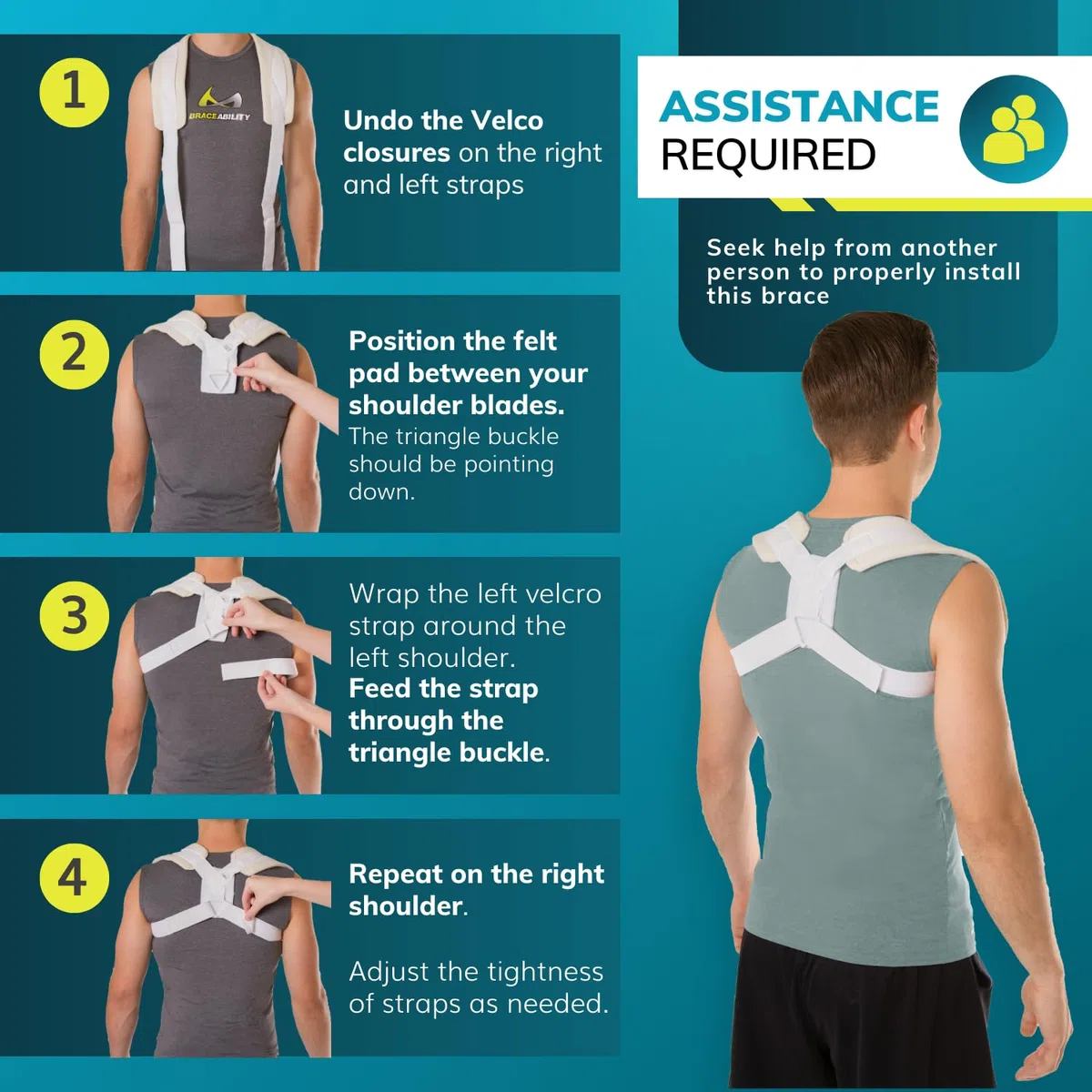 BraceAbility Figura 8 Correttore di clavicola e postura correttore | Imbracatura della clavicola rotta per lesioni e fratture, cinghia di supporto (grande)