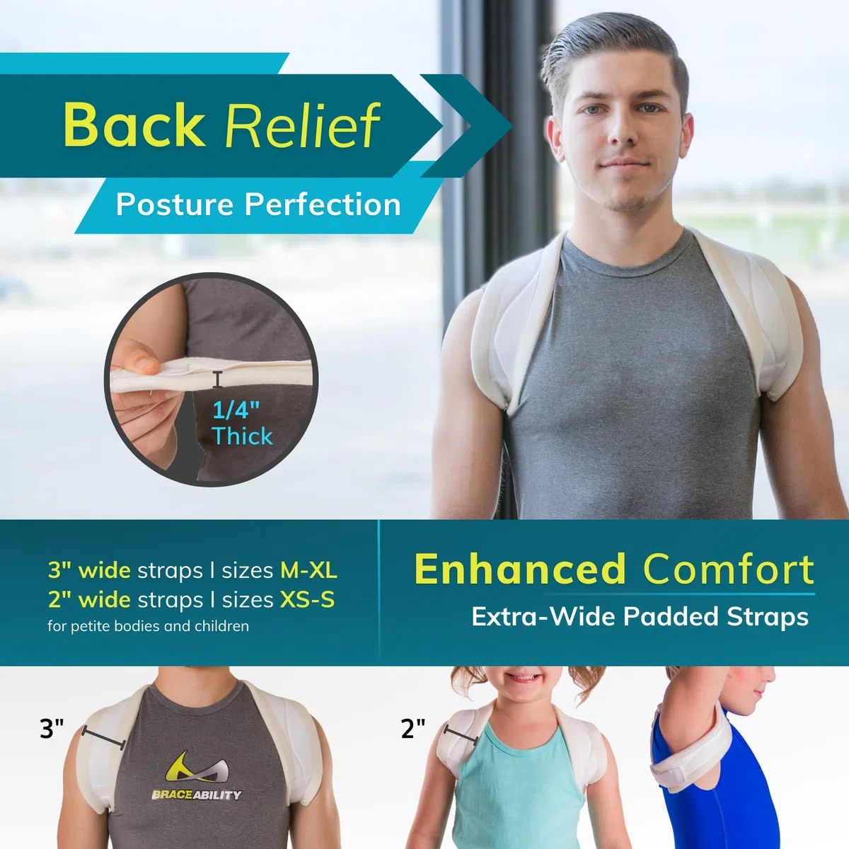BraceAbility Figura 8 Correttore di clavicola e postura correttore | Imbracatura della clavicola rotta per lesioni e fratture, cinghia di supporto (grande)