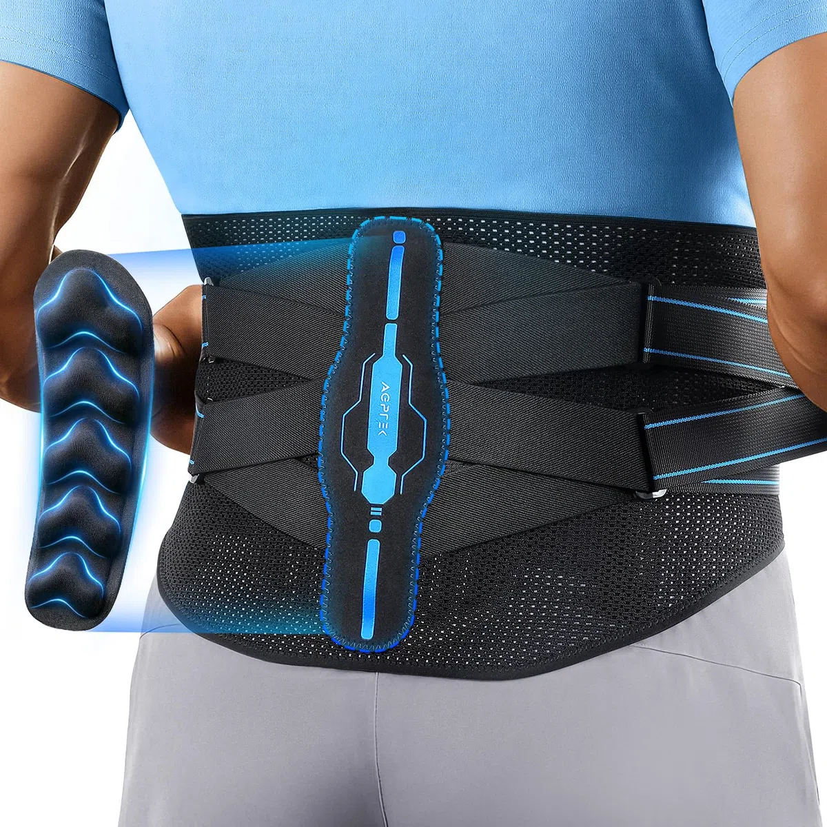 AGPTEK Fascia Lombare Supporto Schiena con Sostegno Bionico, Fascia per Schiena Traspirante in Tessuto a Rete, Sollievo dal Dolore, Stecche Multiple, Regolabile per Uomo e Donna, M