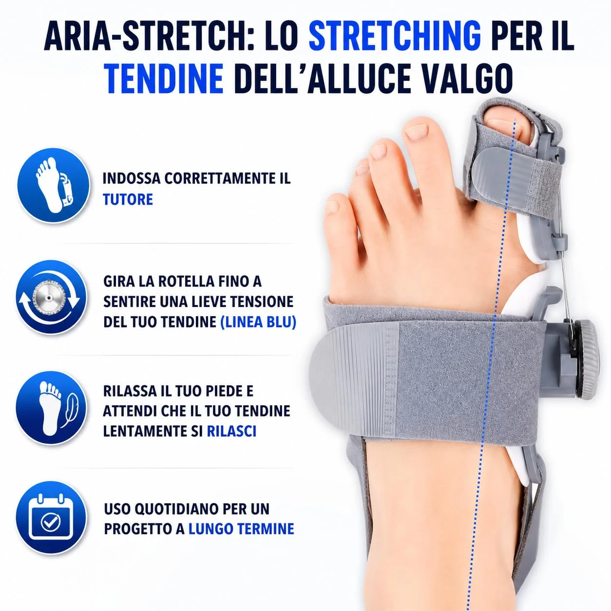 ARIAPAD STRETCH - Correttore Alluce Valgo con Stretching a Tensione Regolabile – Tutore e Divaricatore per Alluce Valgo – Separatore per Piede Destro e Sinistro – 1 Pezzo
