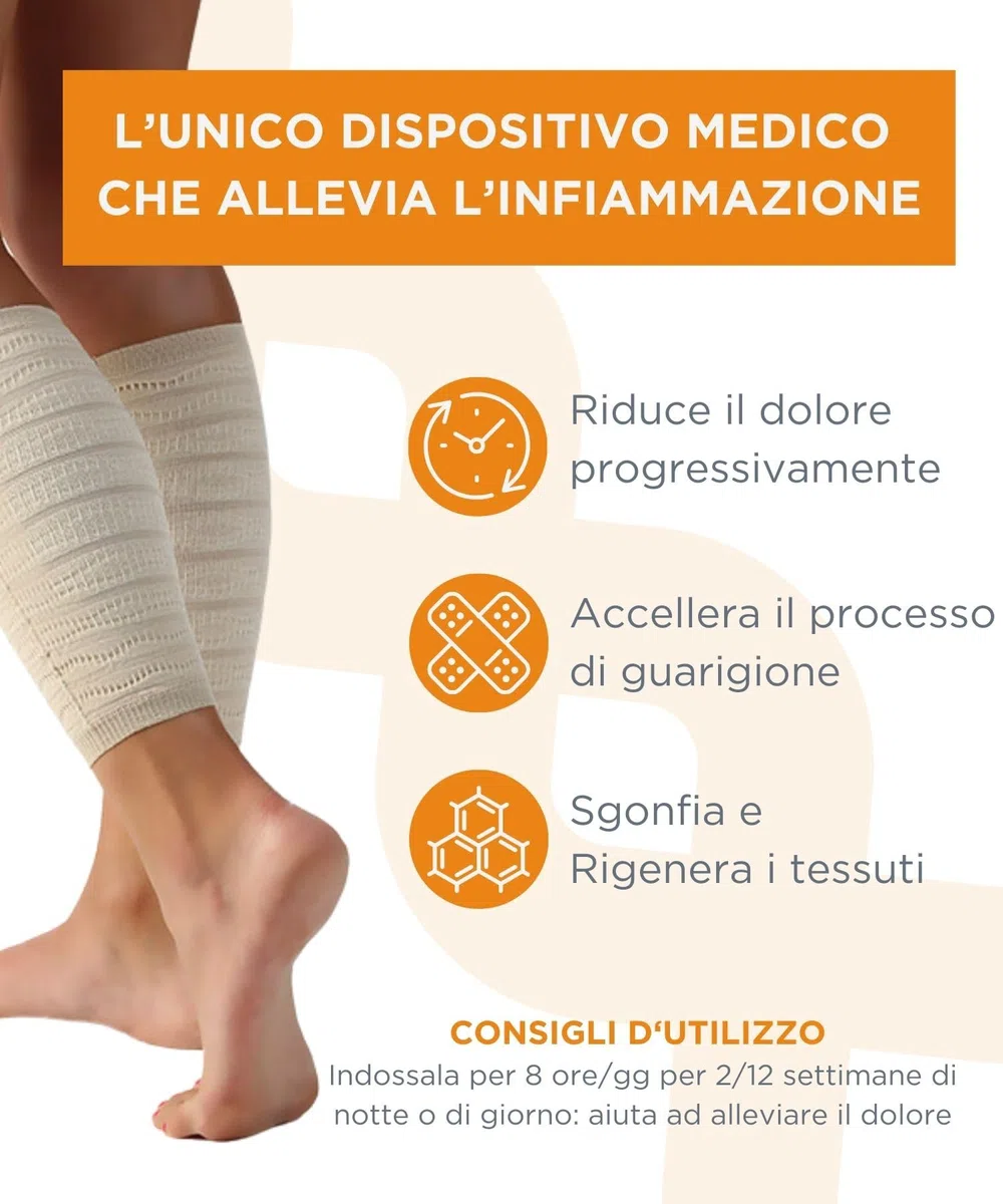 Fascia Elastica Polpaccio Elettro Magnetoterapia - Strappo Muscolare, Circolazione Gambe, Gambe Gonfie, Dispositivo Medico Detraibile - Made in Italy