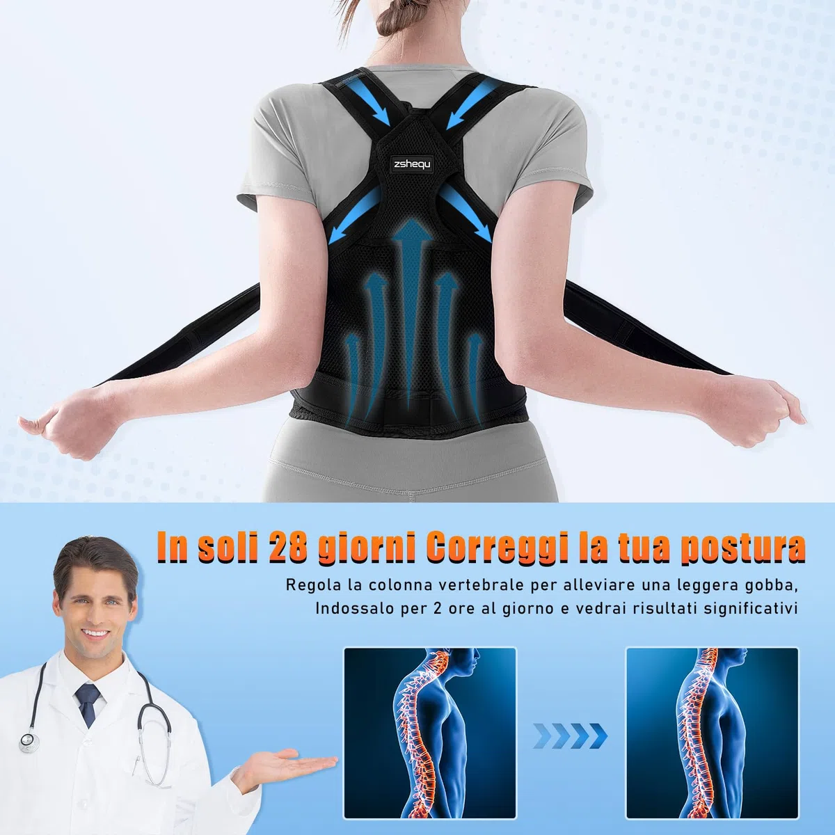 Fascia Correttore Posturale Spalle Schiena: Fascia Lombare Busto Supporto Uomo Donna - Schiena Dritta Cintura Tutore Raddrizza Spalle Lavoro - Elastica Dritte Postura Cervicale Ortopedico Fasce L