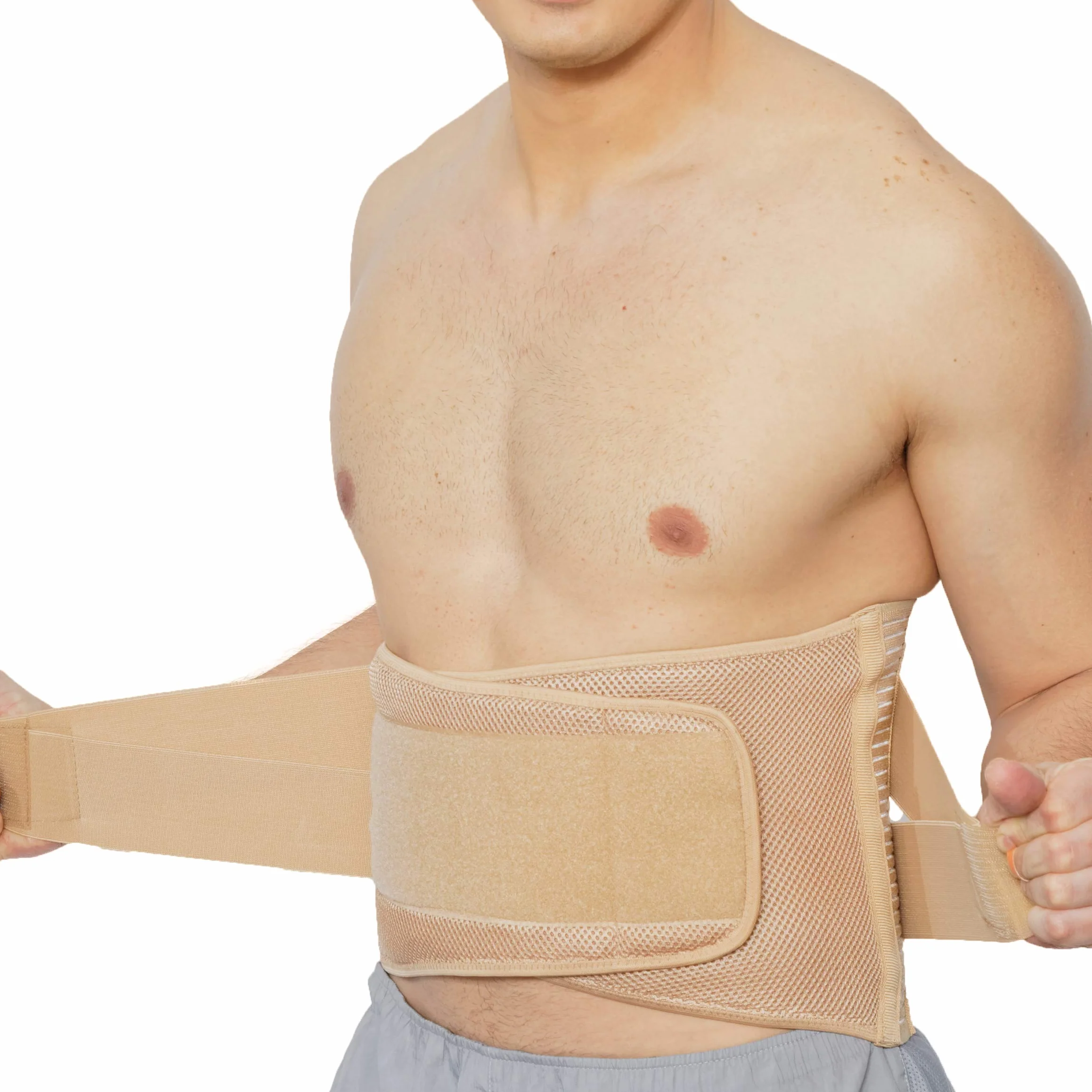NEOtech Care - Fascia lombare per la schiena - compressione regolabile - traspirante - per postura, sollevamento pesi (beige, M)