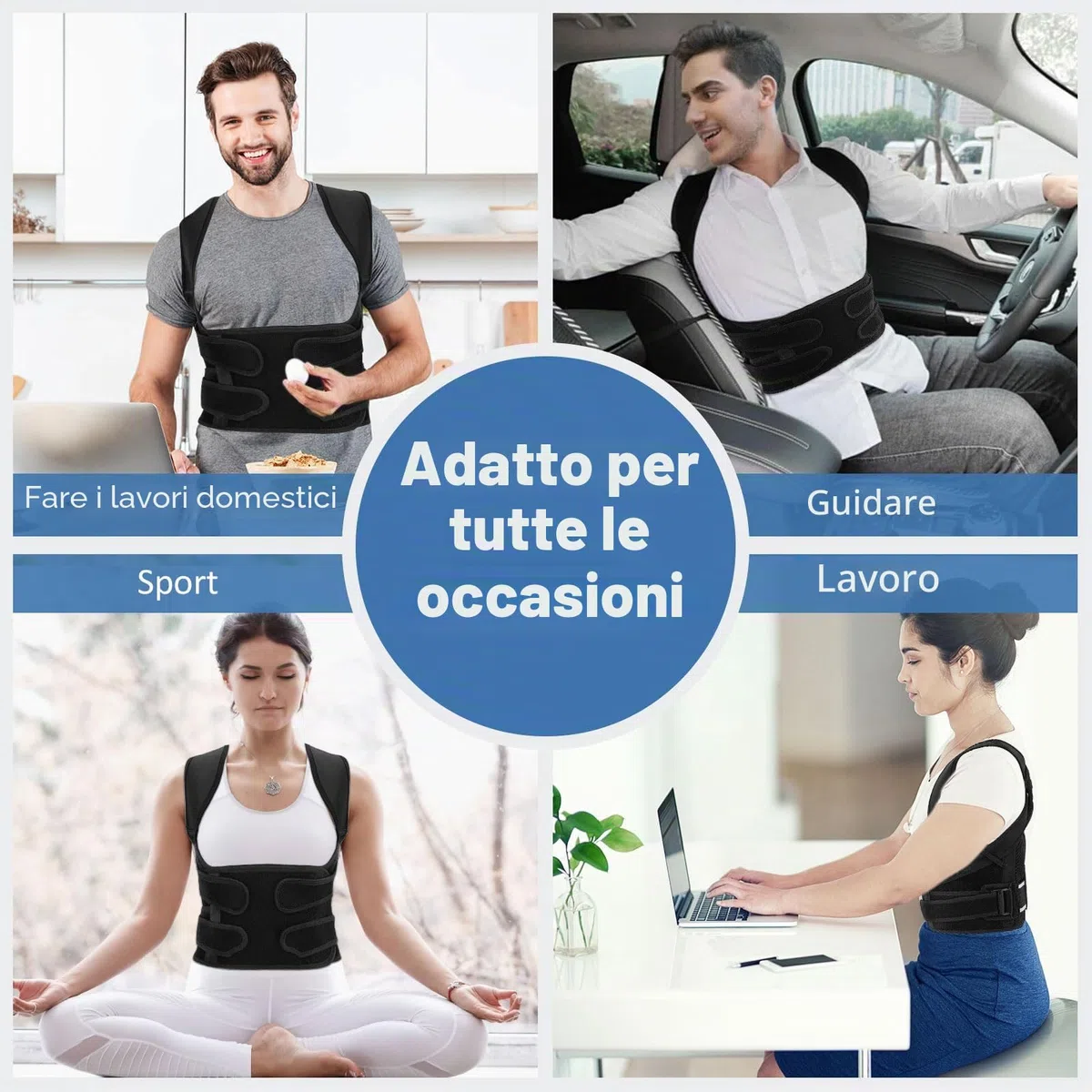 Fascia Posturale Spalle e Schiena Uomo: Lombare Supporto Postura Donna - Busto Correttore Posturale - Schiena Dritta Tutore Raddrizza Spalle - Cintura di Correzione Della Postura Regolabile Nero (M)
