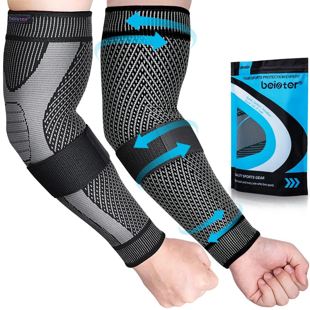 Beister - Manicotti a compressione con cinturino elastico per uomo e donna, 20-30 mmhg, antiscivolo, traspirante, spesso, supporto completo per braccio da tennis, allenamenti, artrite, linfedema, DVT