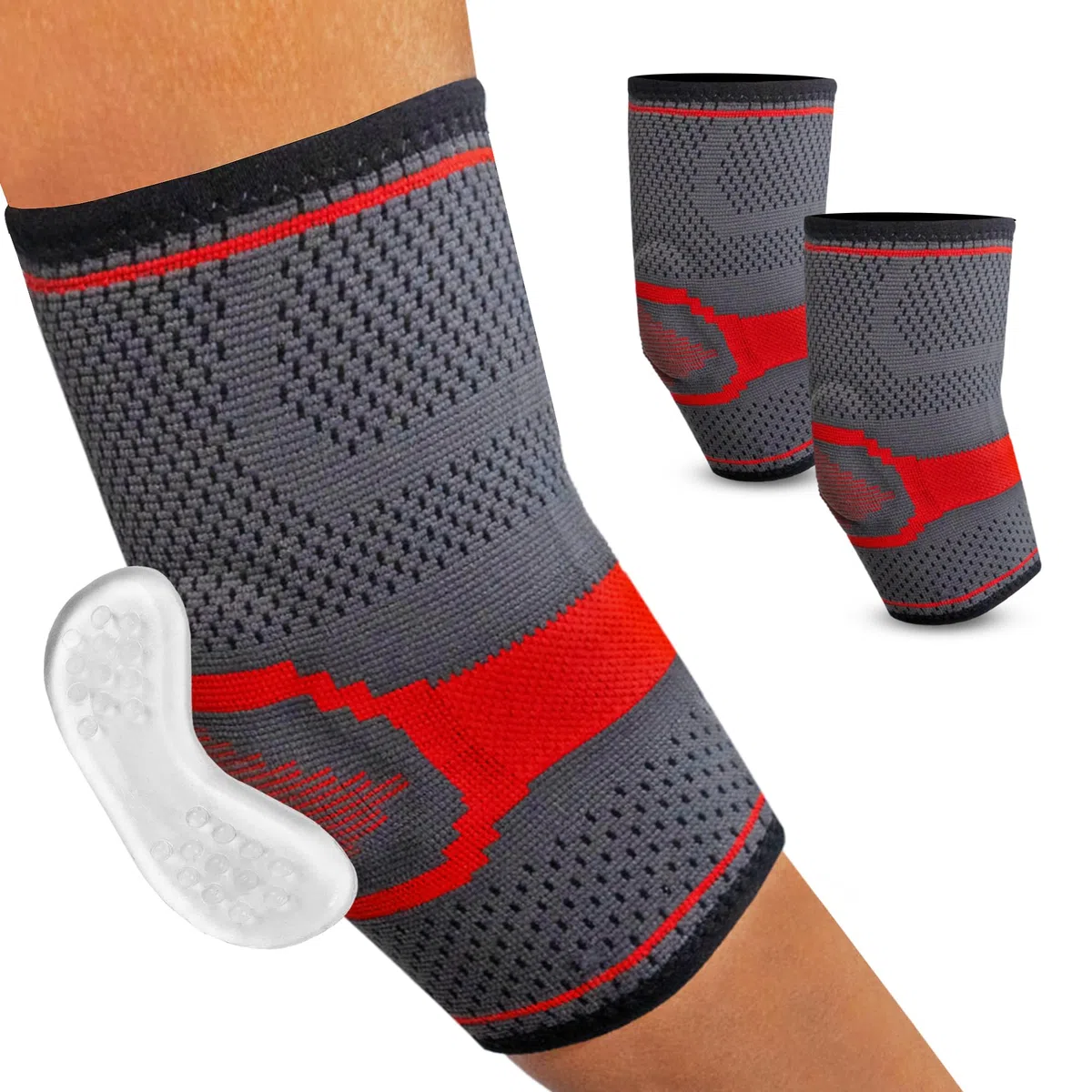 2 pz Tutore Epicondilite Gomito con Pad in Silicone Massaggiatore e Compressione per Tessuto 3D Traspirante. Gomiti era per Epicondilite, gomito da tennista, paddle, crossfit e palestra (Small)