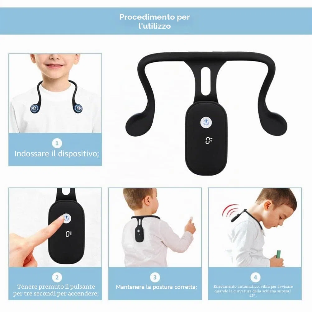 Correttore di postura intelligente e trainer per la schiena, Trainer per la postura del collo appeso Ricaricabile in silicone Correzione posturale automatica tramite induzione Schiena