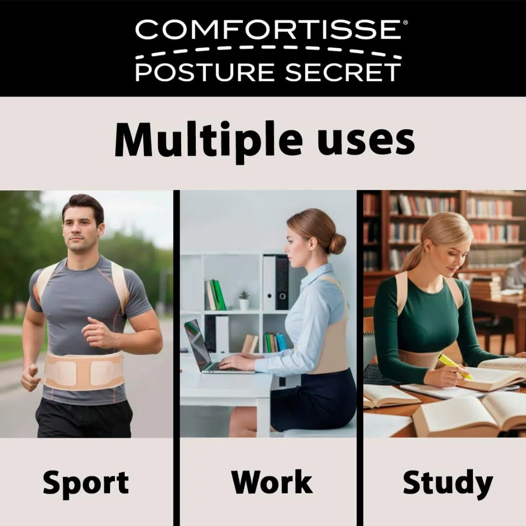 Secret - Correttore di postura Unisex | Fascia posturale spalle e schiena | Invisibile | Strisce regolabili | Raddrizza spalle | Migliora la postura istantanea