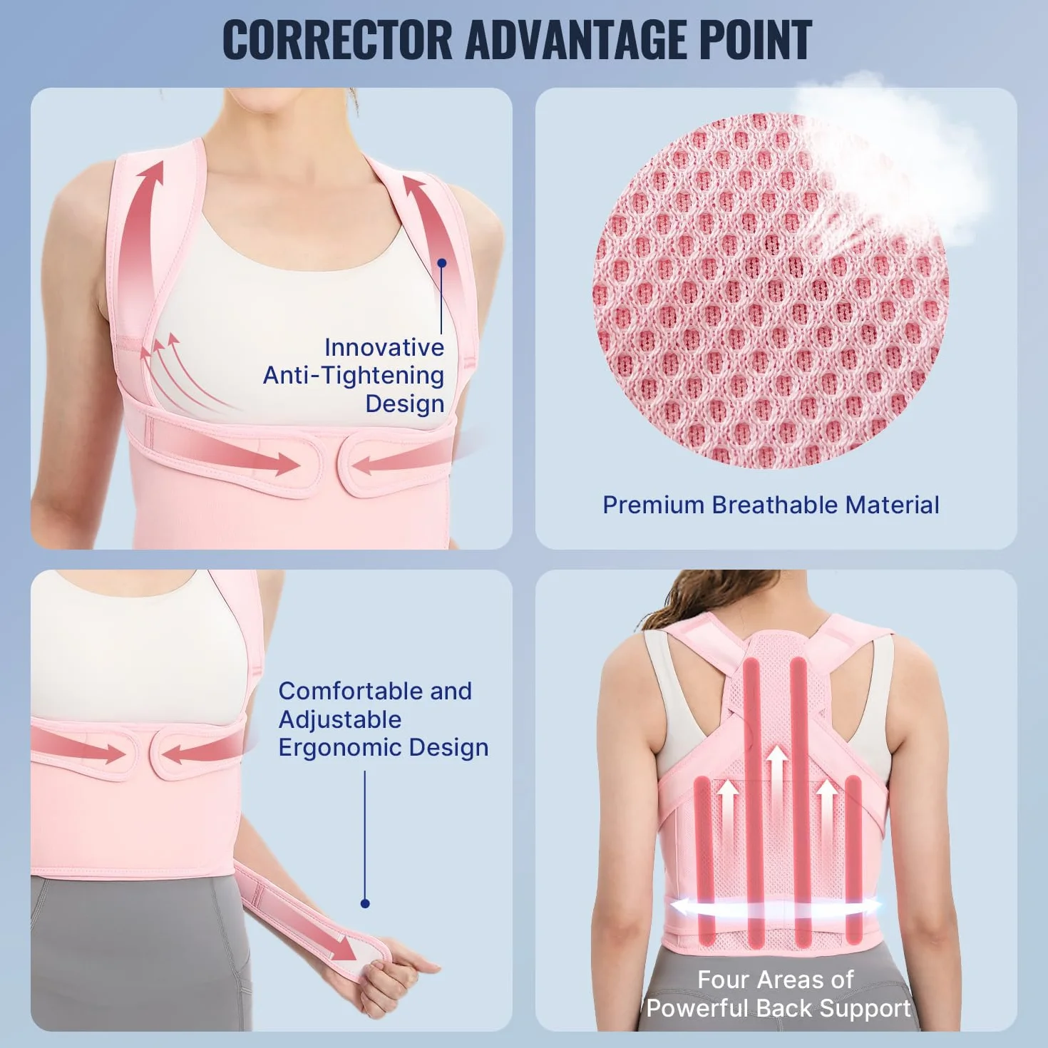 Correttore Posturale Spalle Schiena, Fascia Lombare Supporto Postura Uomo Donna, Cintura di correzione Della Postura Regolabile, Fascia Lombare Supporto Schiena (Rosa, M)