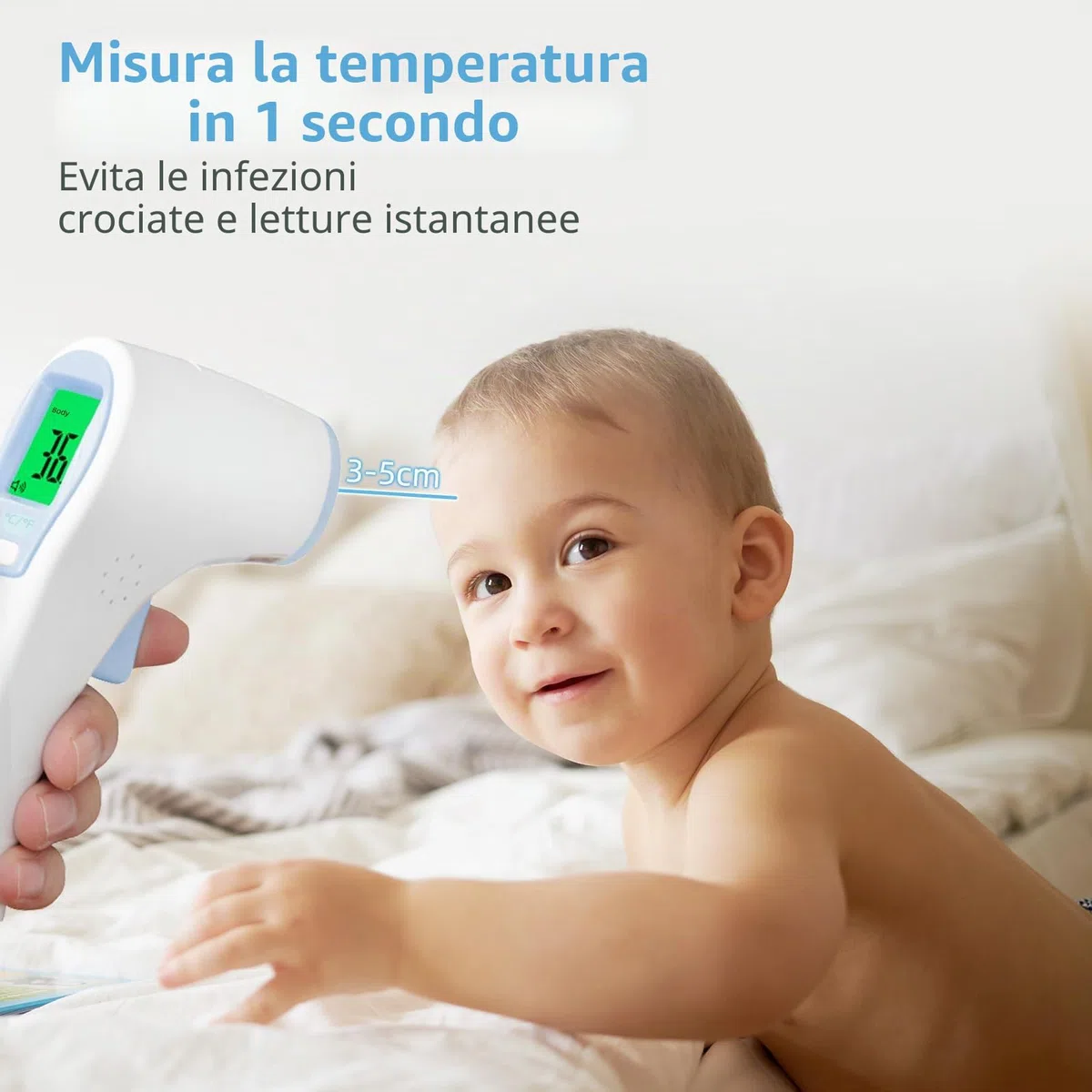 Berrcom Termometro Febbre Infrarossi Termometro Neonato Senza Contatto Termometro Digitale per la Fronte con Allarme Febbre, Lettura Istantanea