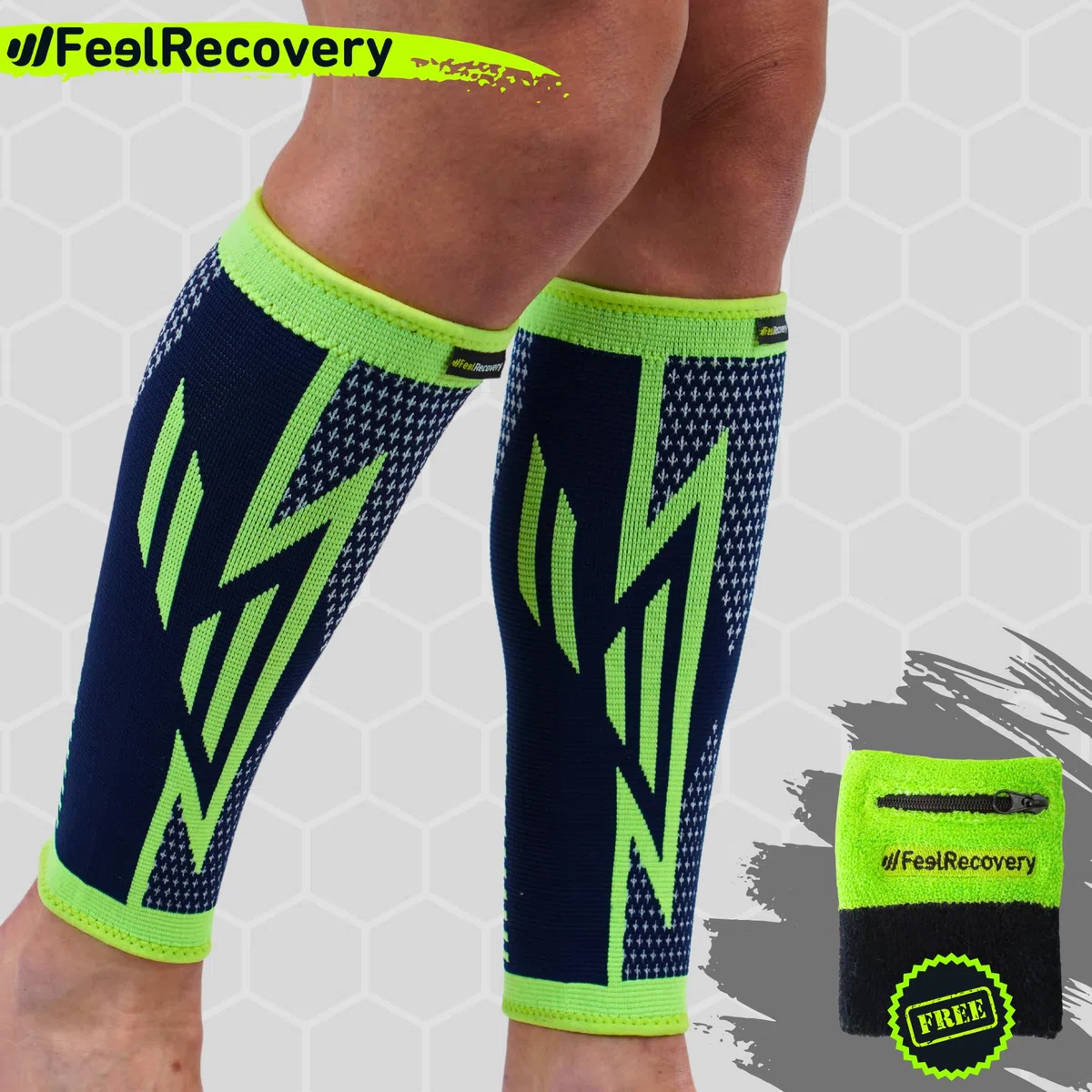 Feel Recovery 2 Fasce a Compressione Polpaccio per Uomo e Donne - Calze a Compressione Graduata e Elastiche da Corsa, Sport, Running, Ciclismo - Traspiranti e Antiscivolo