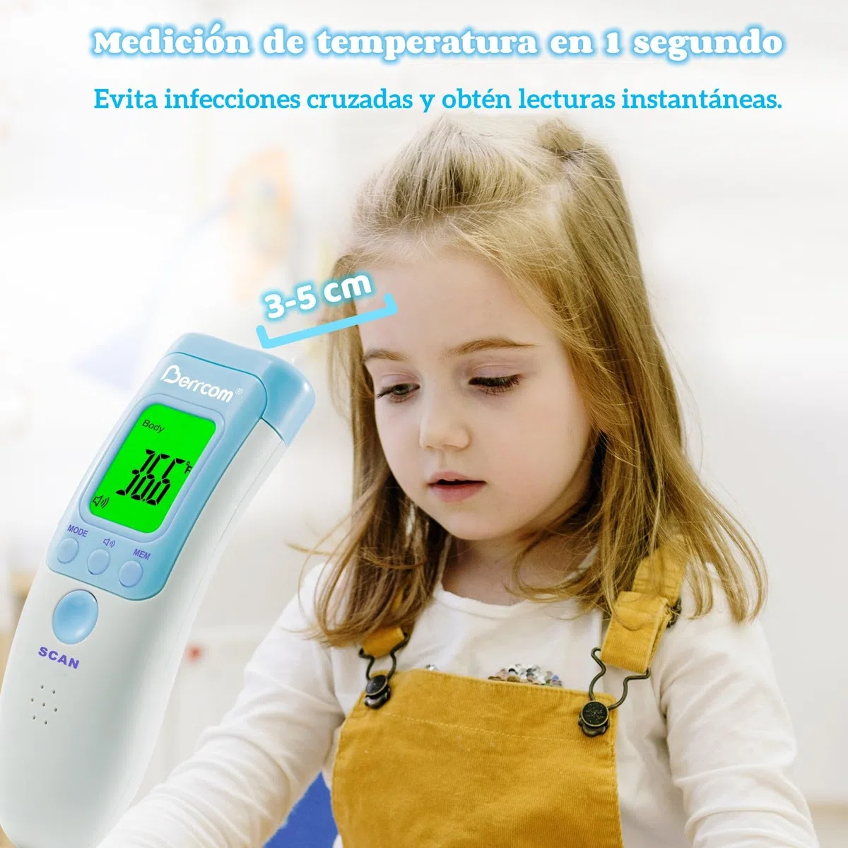 Berrcom Termometro Digital Termometro Frontale Infrarosso senza Contatto Termometro per Bambini, Termometri Medici con Schermo Retroilluminato a Tre Colori