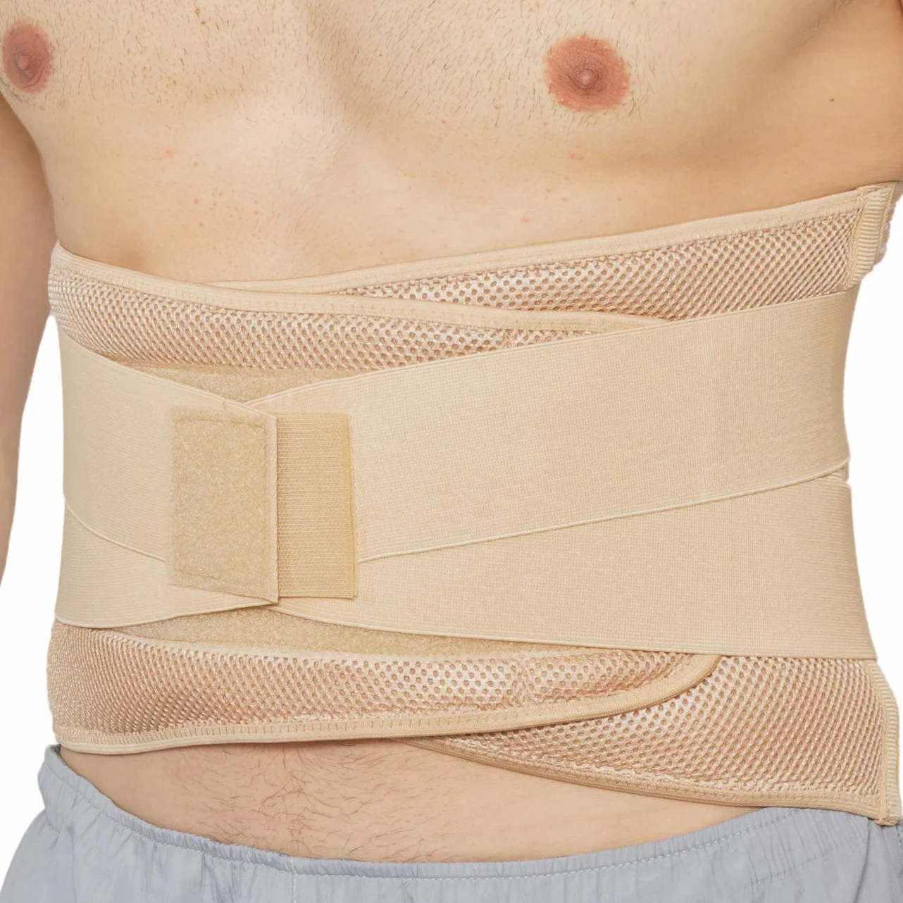 NEOtech Care - Fascia lombare per la schiena - compressione regolabile - traspirante - per postura, sollevamento pesi (beige, M)