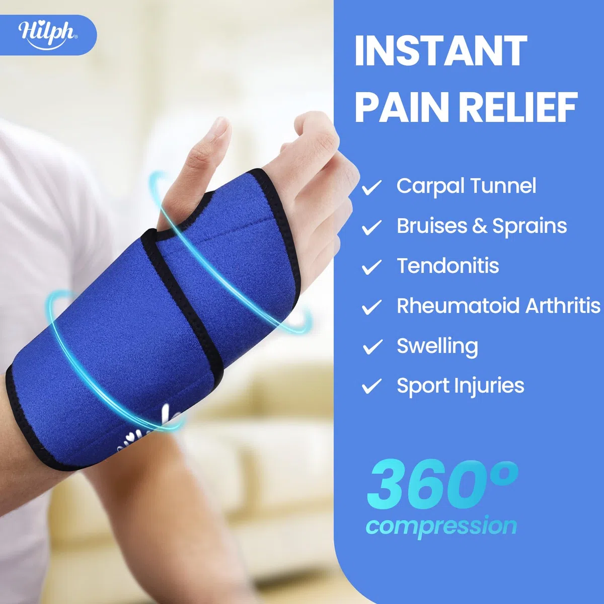 Hilph Impacco Gel Freddo/Caldo per Polso, Tunnel Carpale, Artrosi, Tendinite, Riutilizzabile, Supporto per Recupero Post-Intervento, Uomo & Donna, Blu