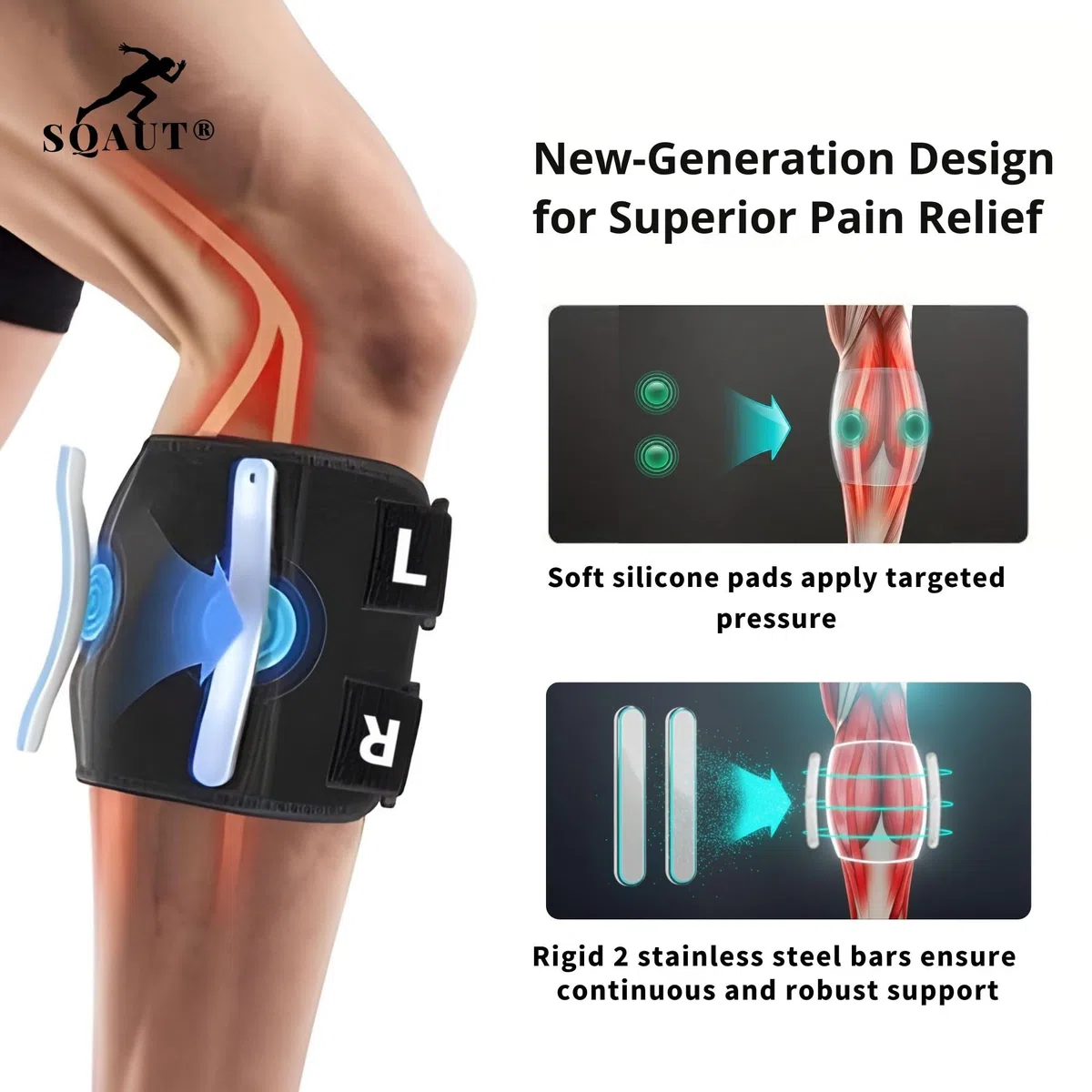 Ginocchiera per agopressione contro sciatica e mal di schiena, per alleviare il dolore del nervo sciatico, lombare e fianchi, compressione per alleviare la sciatica, fascia per polpaccio