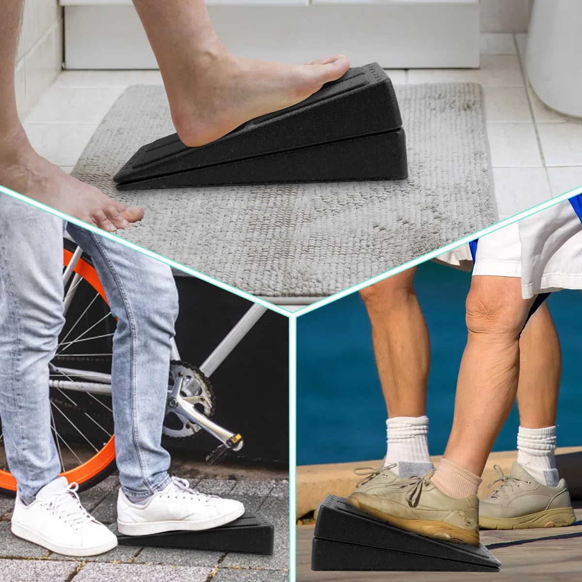 Kit da 3 Pezzi Barelle per Polpaccio, RISVOWO Pedana Fitness Inclinata, Regolabile Slant Board, Stretching Attrezzi per Allungare i Muscoli