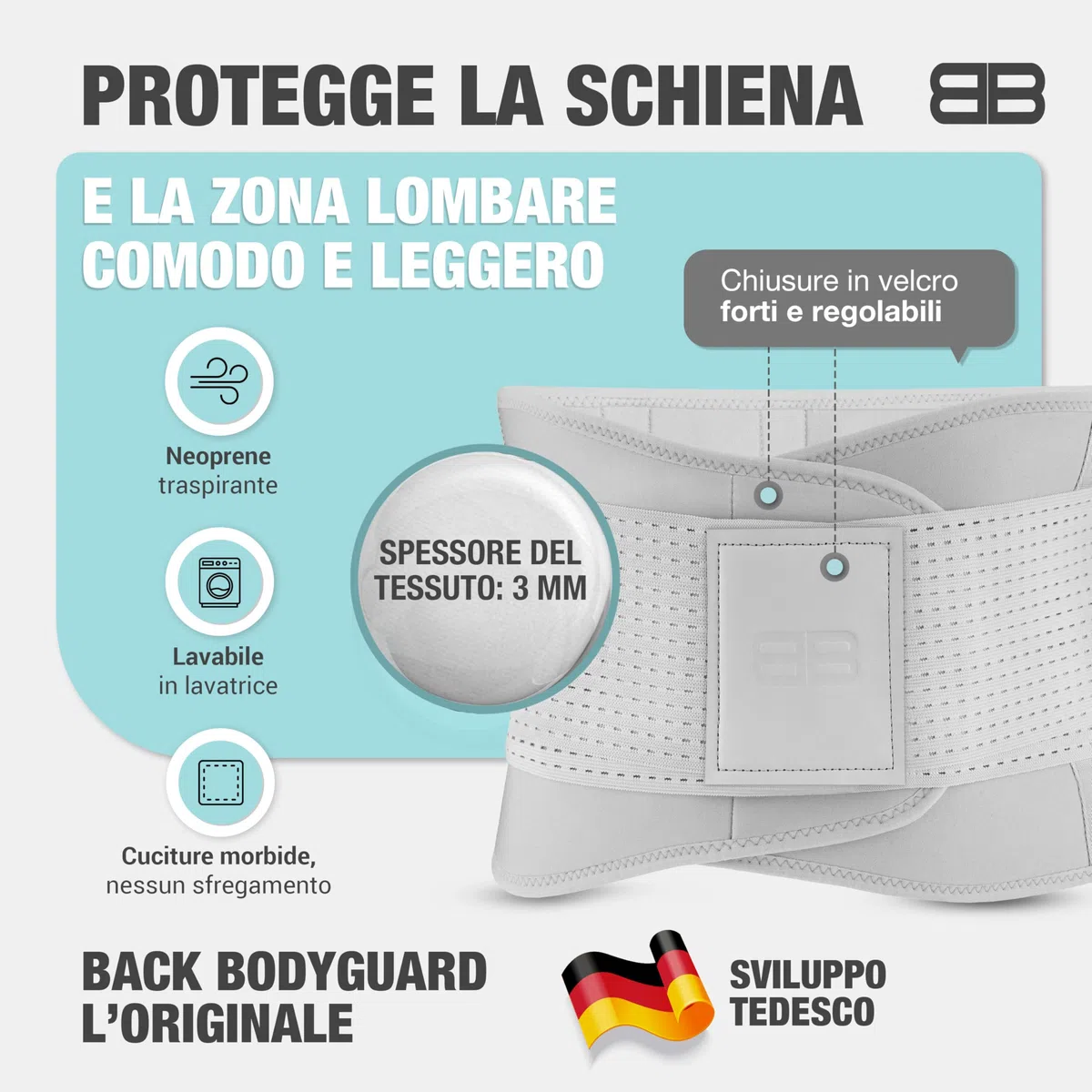 BACK BODYGUARD fascia lombare supporto schiena - corsetto lombare-fascia lombare ortopedico - fascia schiena lombare per Uomo e Donna-varie dimensioni