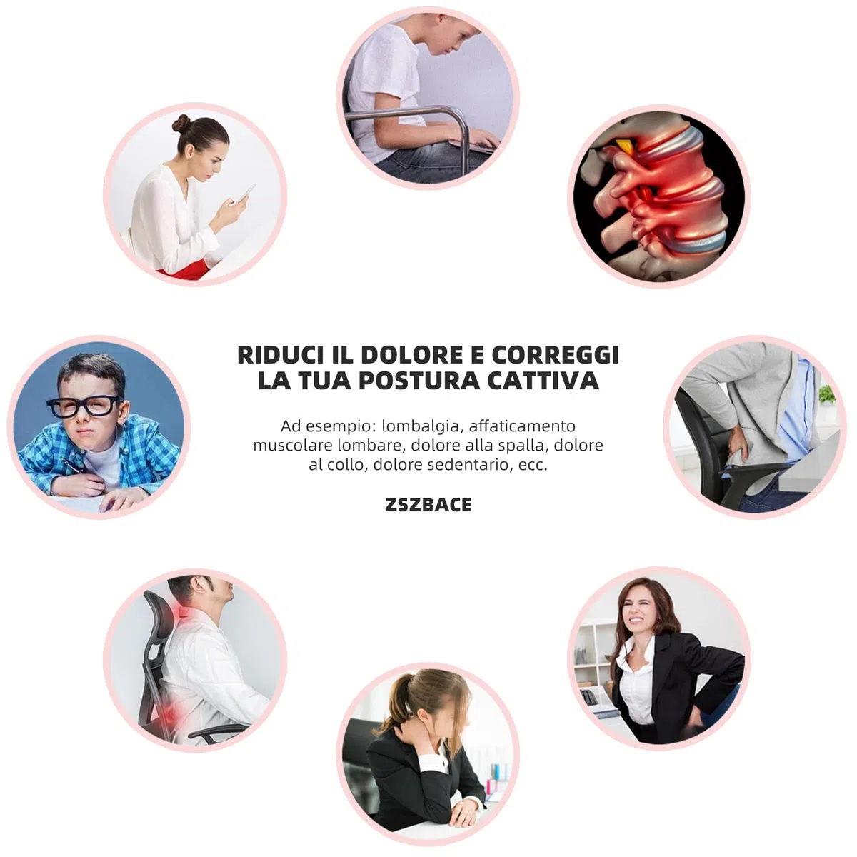 ZSZBACE Correttore Posturale Regolabile Premium, Fascia Lombare Supporto Schiena Migliora Postura Allevia Dolore Collo, Alla Schiena e Lombare per Uomo e Donna (L)