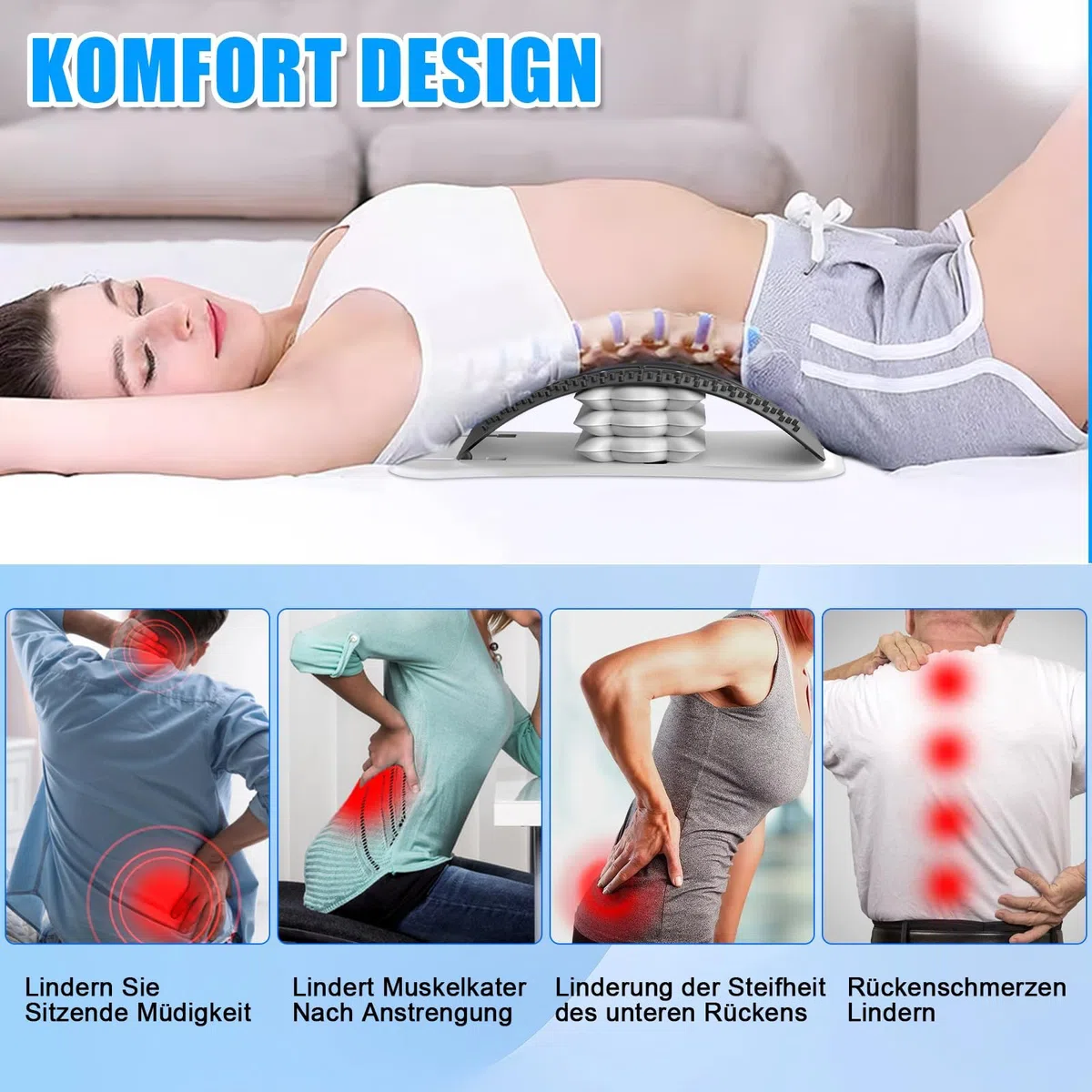 Supporto Lombare per Schiena, Back Stretcher Regolabile con Airbag, Dispositivo per Decompressione Spinale e Stretching Schiena, Supporto Posturale con Massaggio, Ideale per Sollievo Dolore Lombare