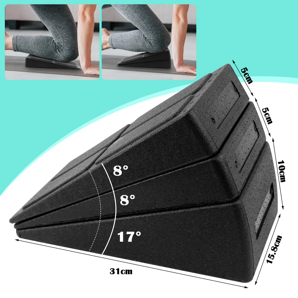 Kit da 3 Pezzi Barelle per Polpaccio, RISVOWO Pedana Fitness Inclinata, Regolabile Slant Board, Stretching Attrezzi per Allungare i Muscoli