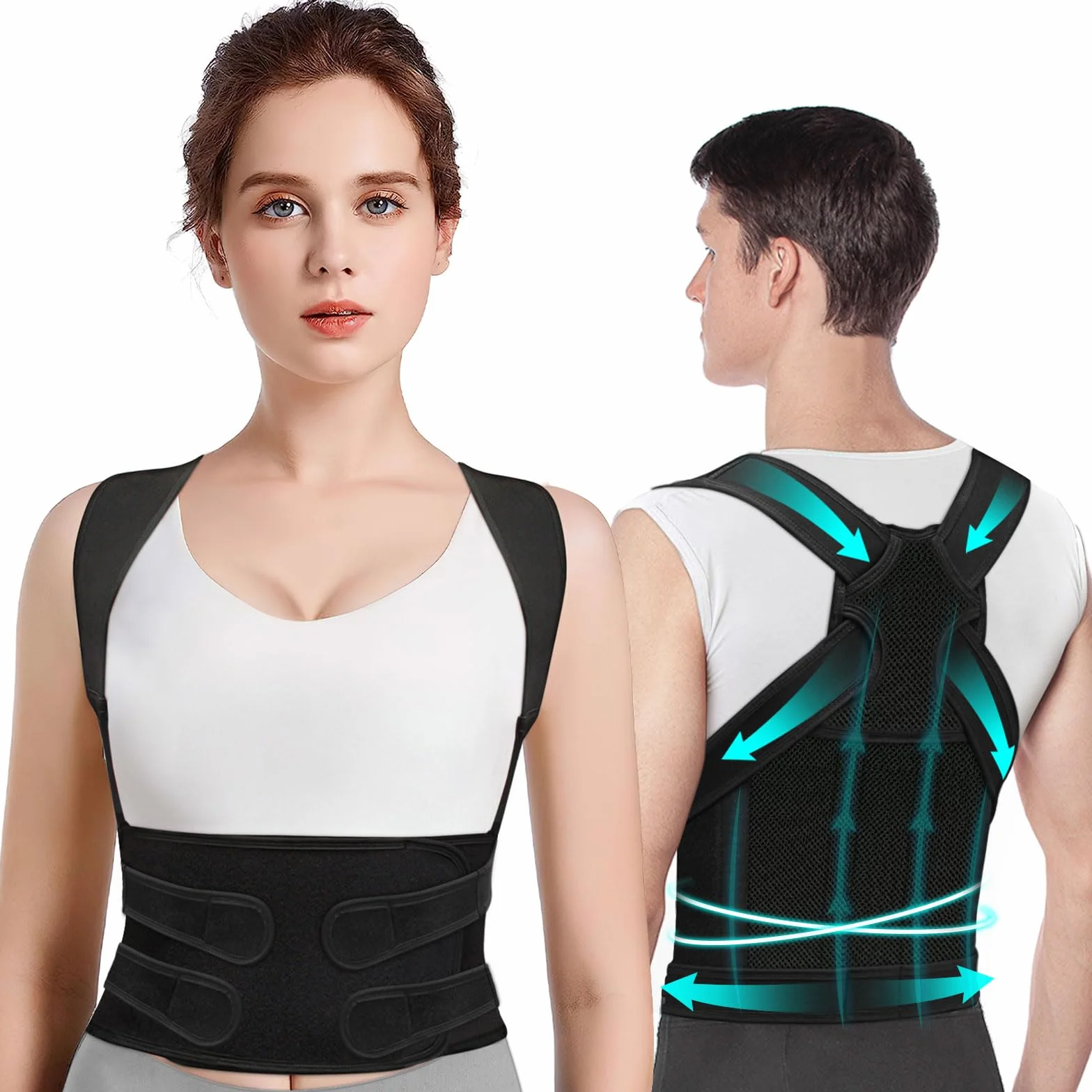 Fascia Lombare Posturale Spalle Schiena: Correttore Postura Uomo - Donna Tutore Posturale Schiena Dritta Busto Raddrizza Spalle - Regolabile Cintura di Correzione Della Postura Nero Profondo (M)