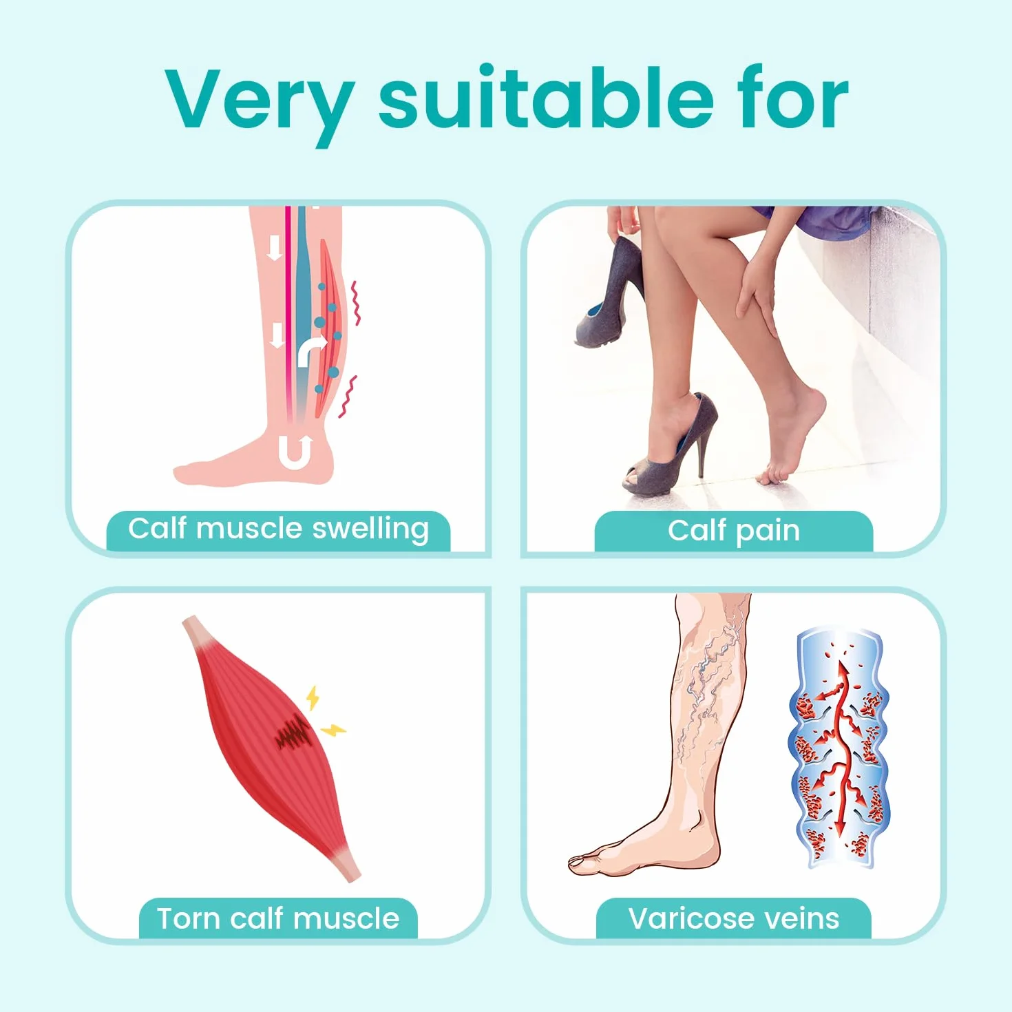 Tutore Compressivo Polpaccio per Gonfie per Donna, Supporto per Polpaccio Regolabile a Pressione, per Vene Varicose, Edema, Muscolo del Polpaccio Strappato, Indolenzimento, Crampi- L/XL