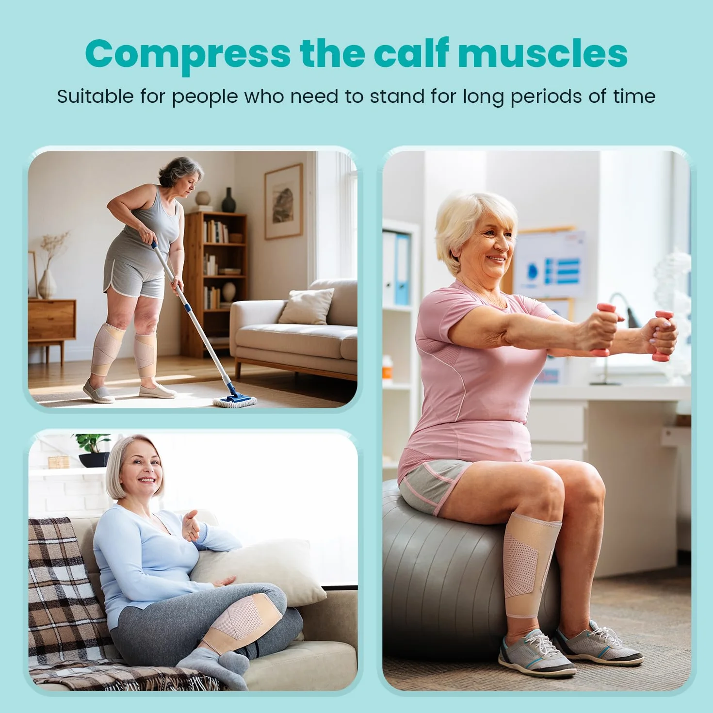 Tutore Compressivo Polpaccio per Gonfie per Donna, Supporto per Polpaccio Regolabile a Pressione, per Vene Varicose, Edema, Muscolo del Polpaccio Strappato, Indolenzimento, Crampi- L/XL