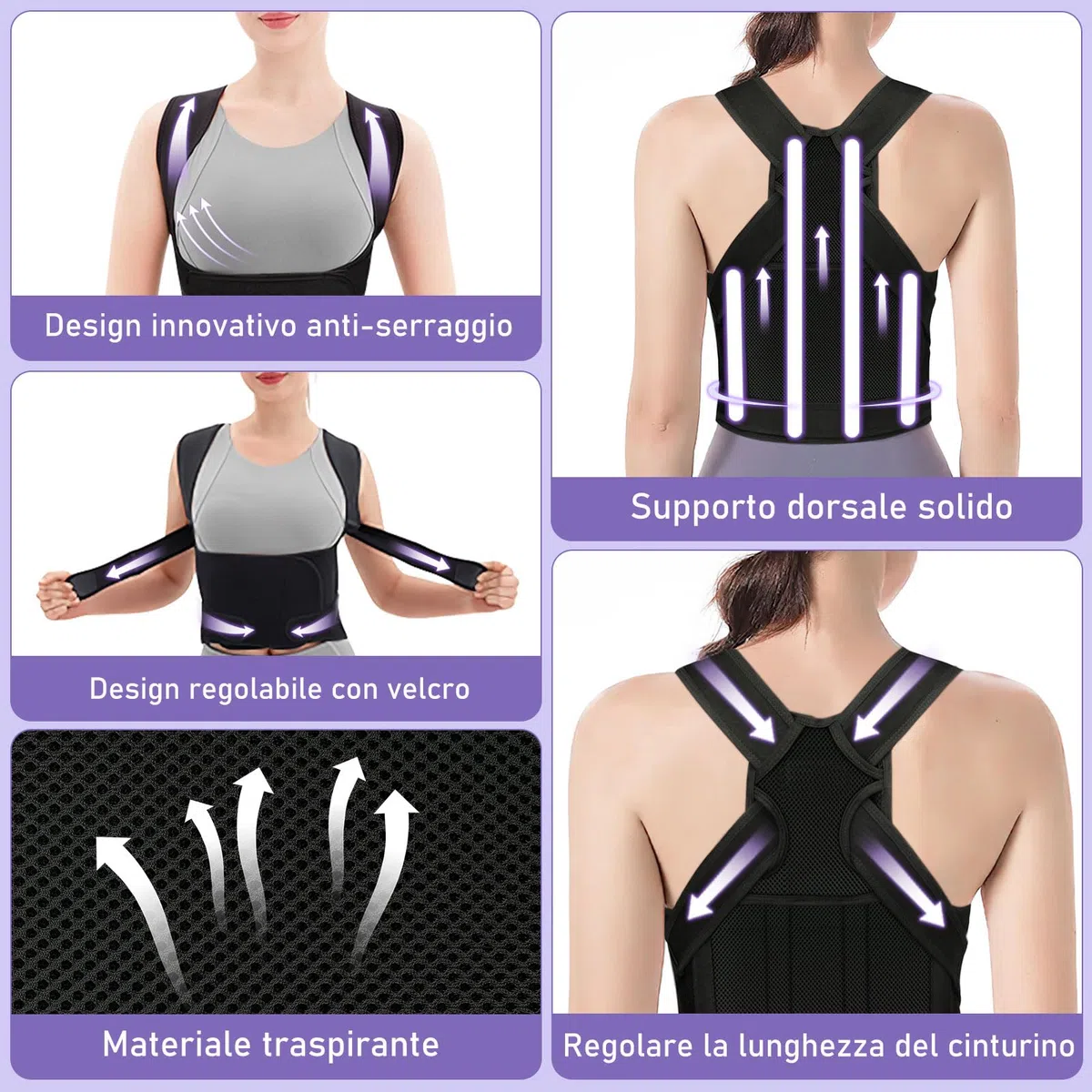 Fascia Lombare Posturale Spalle Schiena: Correttore Postura Uomo - Donna Tutore Posturale Schiena Dritta Busto Raddrizza Spalle - Regolabile Cintura di Correzione Della Postura Nero Profondo (M)