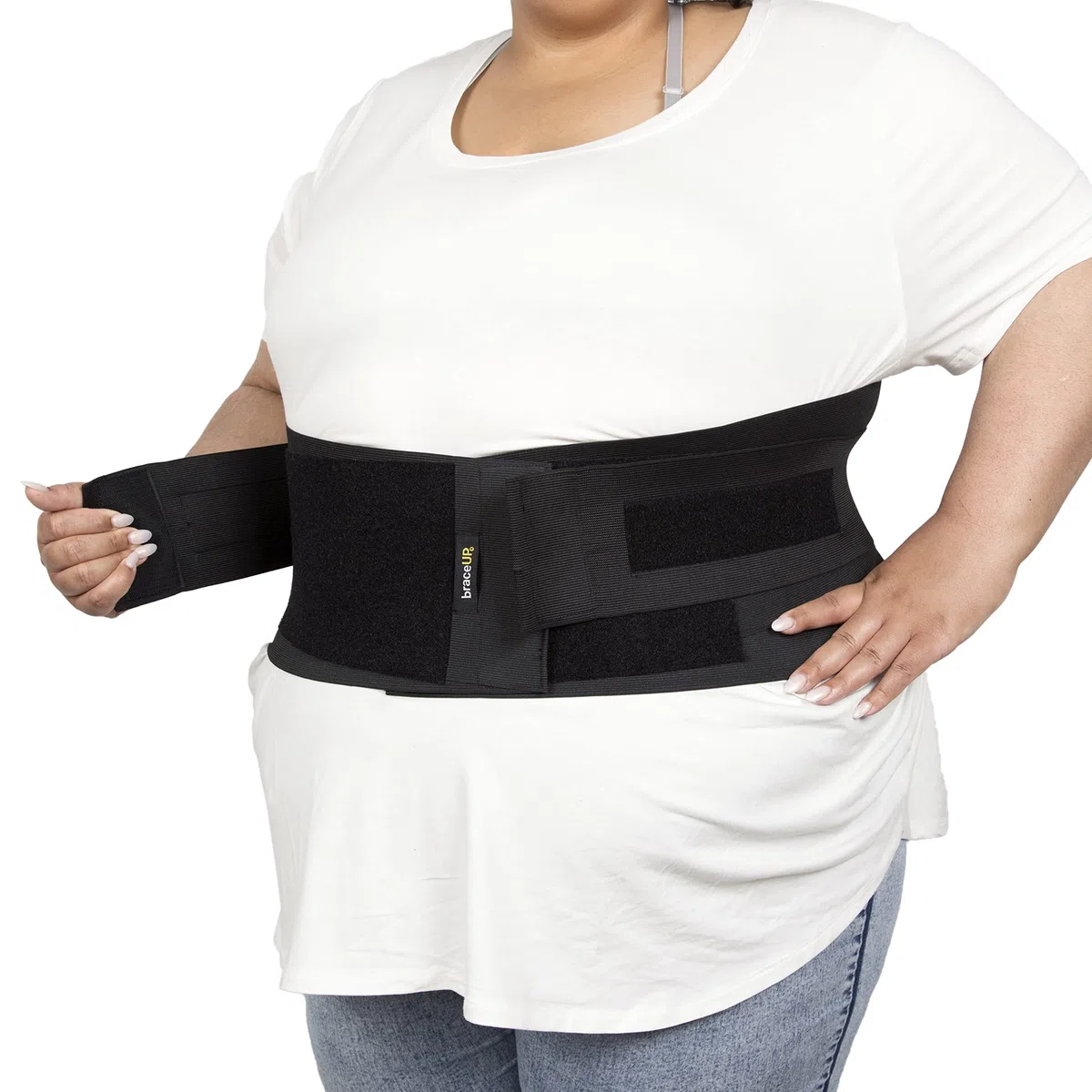 BraceUP Tutore per la Schiena Taglie Forti per Donna e Uomo - da 3XL a 5XL Extra Large Supporto per la parte bassa della schiena con cinghie che esercitano compressione nell’area dolorante (5XL)