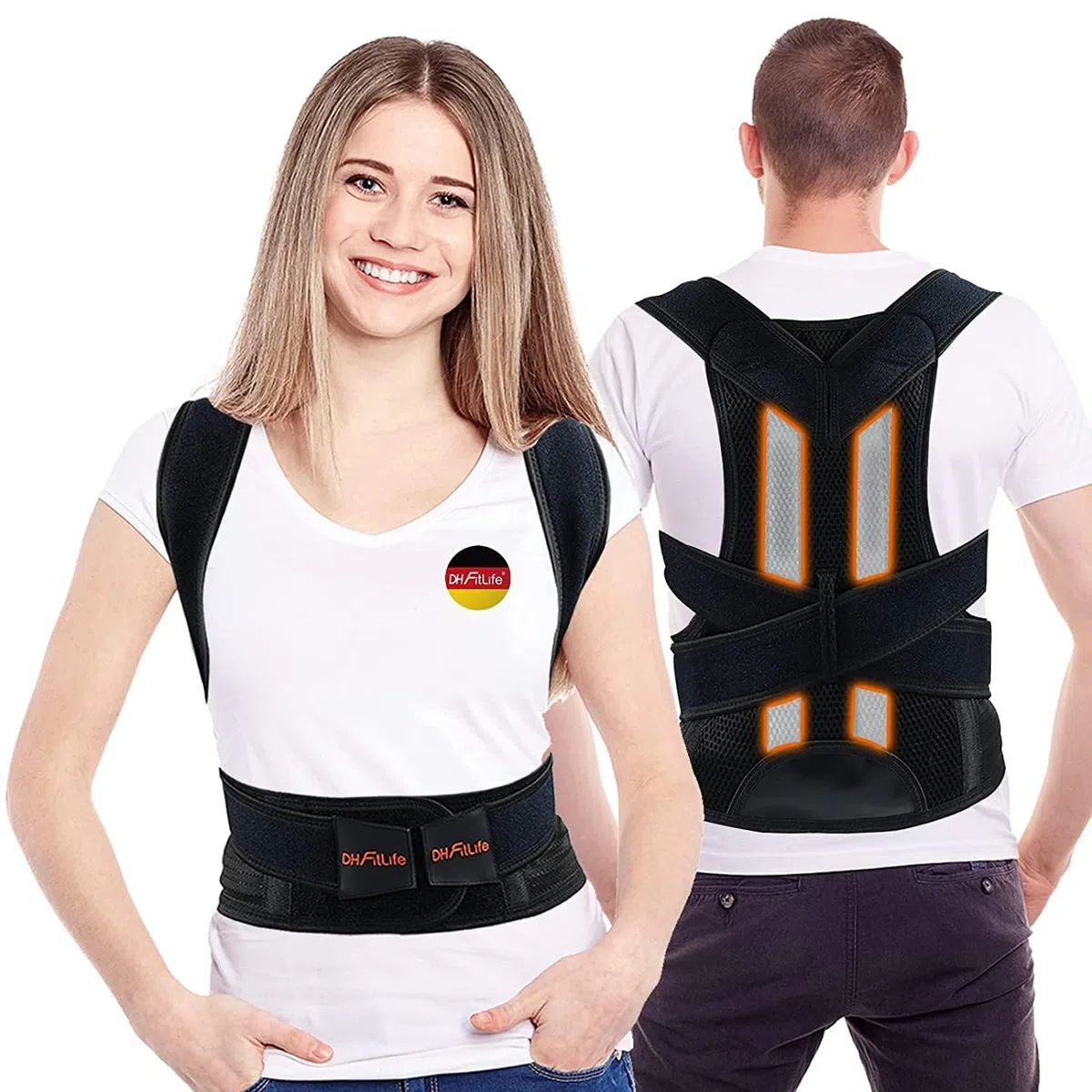 DH FitLife Correttore Posturale Regolabile | Supporto Dritto per Schiena con Vita | Allenatore di Postura | Allenatore di Schiena | Fascia Schiena e Spalle | Posture Corrector | per Uomo e Donna(M)