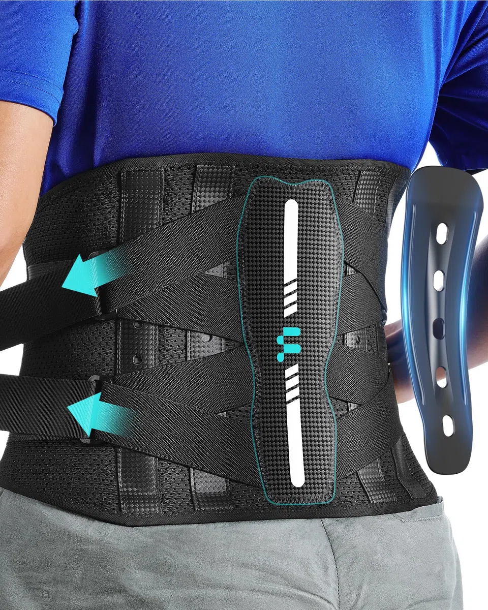 Fitomo Fascia Lombare Supporto Schiena con Supporto Ergonomico e Stecche in Fibra di Carbonio, Tessuto a Rete Ultra Fine, Fascia Elastica Lombare Donna Uomo per Lavoro, Sciatica, Postura