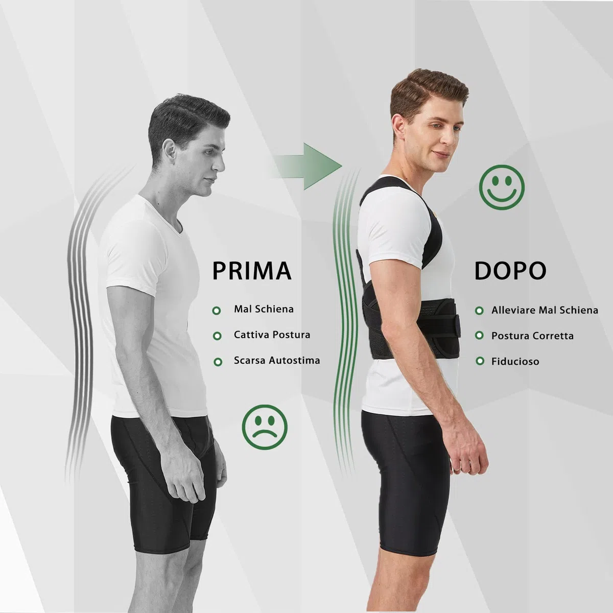 BraceTop Correttore Posturale Uomo Donna, Fascia Posturale Spalle e Schiena, Raddrizza Supporto Postura Regolabile Busto Dritta, Allevia Collo Schiena Lombare, Nero L