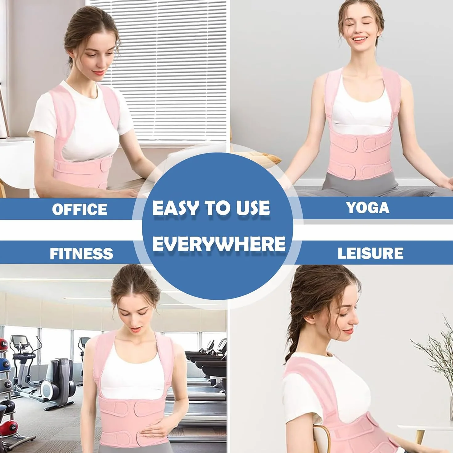 Correttore Posturale Spalle Schiena, Fascia Lombare Supporto Postura Uomo Donna, Cintura di correzione Della Postura Regolabile, Fascia Lombare Supporto Schiena (Rosa, M)