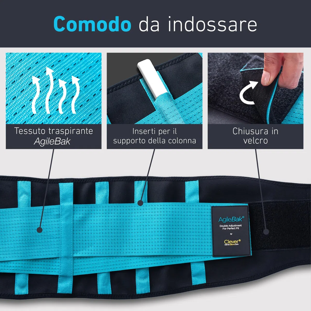 Clever Yellow Fascia lombare adatta a donne e uomini - Supporto terapeutico per la zona lombare - L'unico tutore certificato per il sollievo dal dolore lombare e la prevenzione degli infortuni - Large