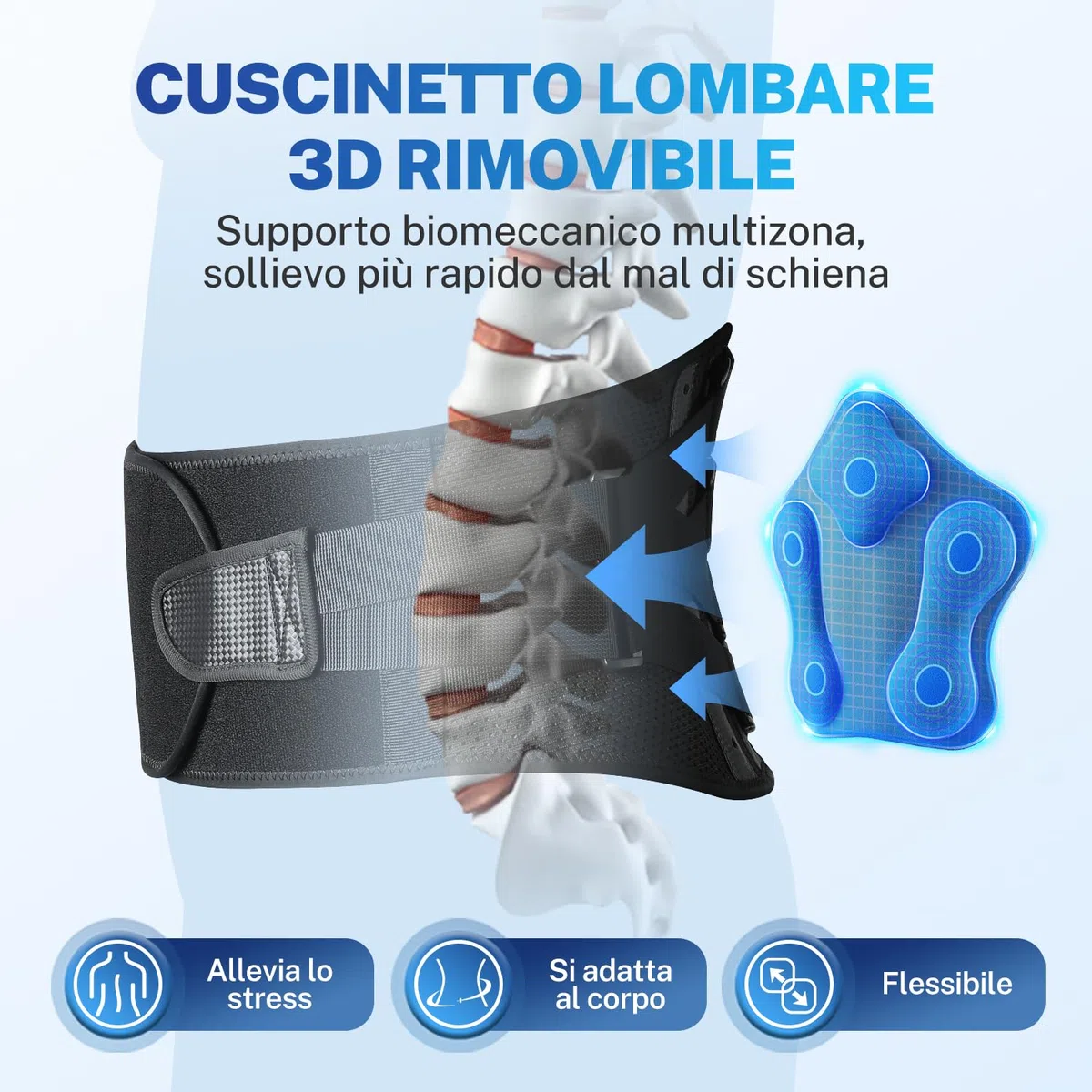 Fitomo Fascia Lombare Supporto Schiena e Postura, Supporto 3D con Stecche in Fibra di Carbonio Ergonomica, Ideale per Ufficio, Lavoro Pesante, Sciatica e Seduta Prolungata,L