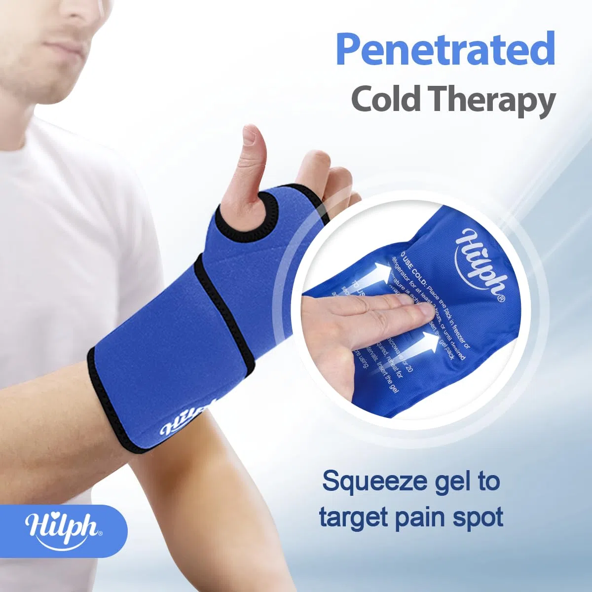 Hilph Impacco Gel Freddo/Caldo per Polso, Tunnel Carpale, Artrosi, Tendinite, Riutilizzabile, Supporto per Recupero Post-Intervento, Uomo & Donna, Blu
