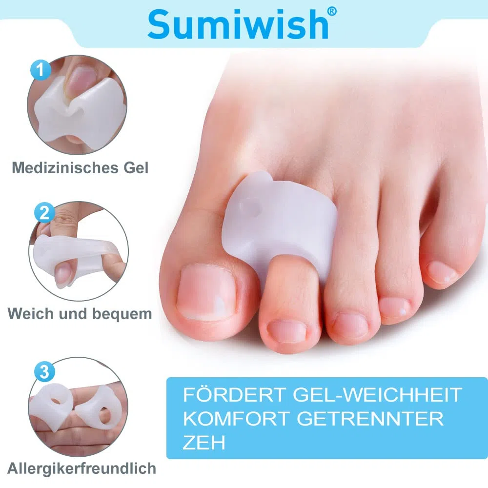 Sumiwish [10x] Separatore Dita Piede, Alluce Valgo Correttore, Gel Separatore Dita per Alluce Valgo, Punta Sovrapposta, Bambino - Trasparente