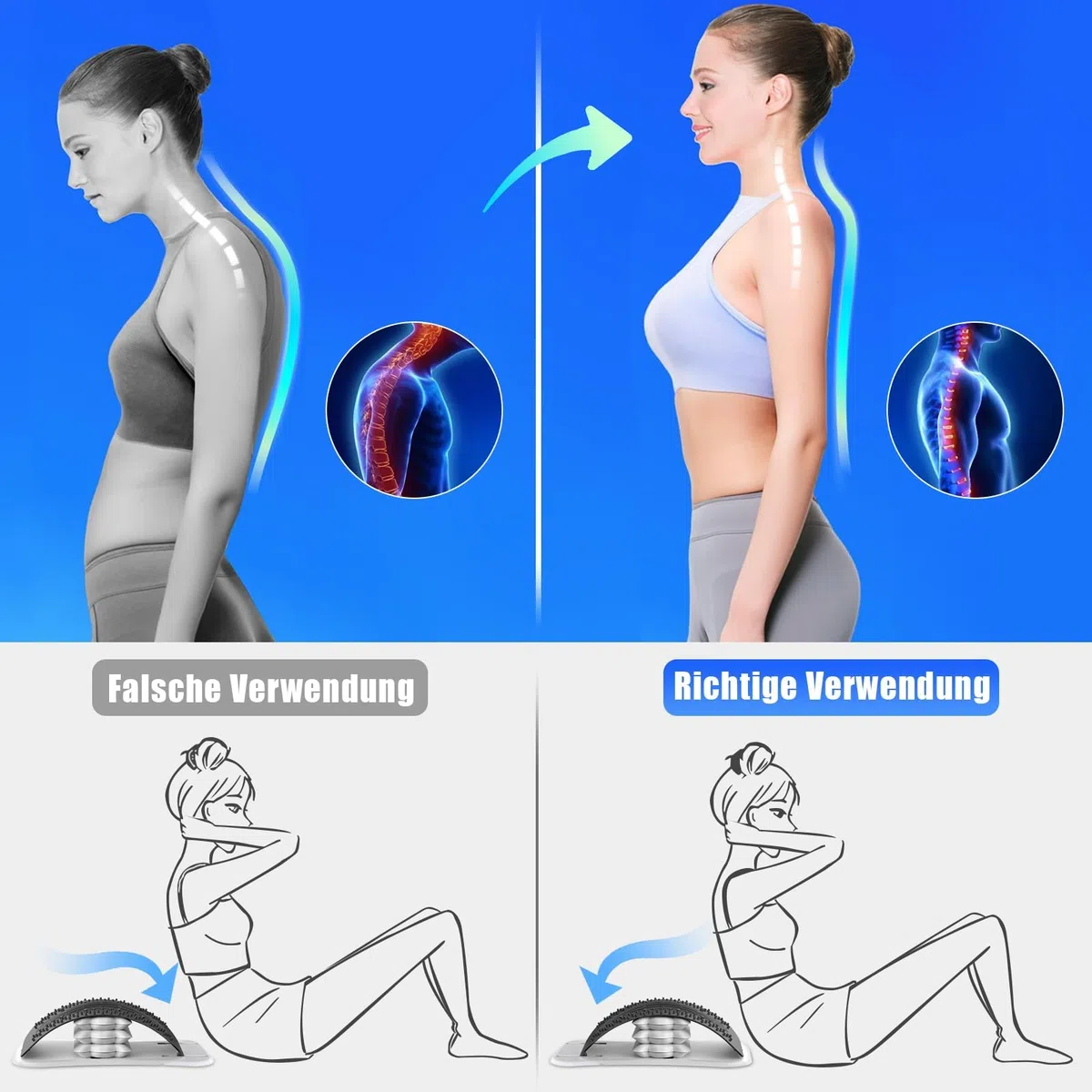Supporto Lombare per Schiena, Back Stretcher Regolabile con Airbag, Dispositivo per Decompressione Spinale e Stretching Schiena, Supporto Posturale con Massaggio, Ideale per Sollievo Dolore Lombare