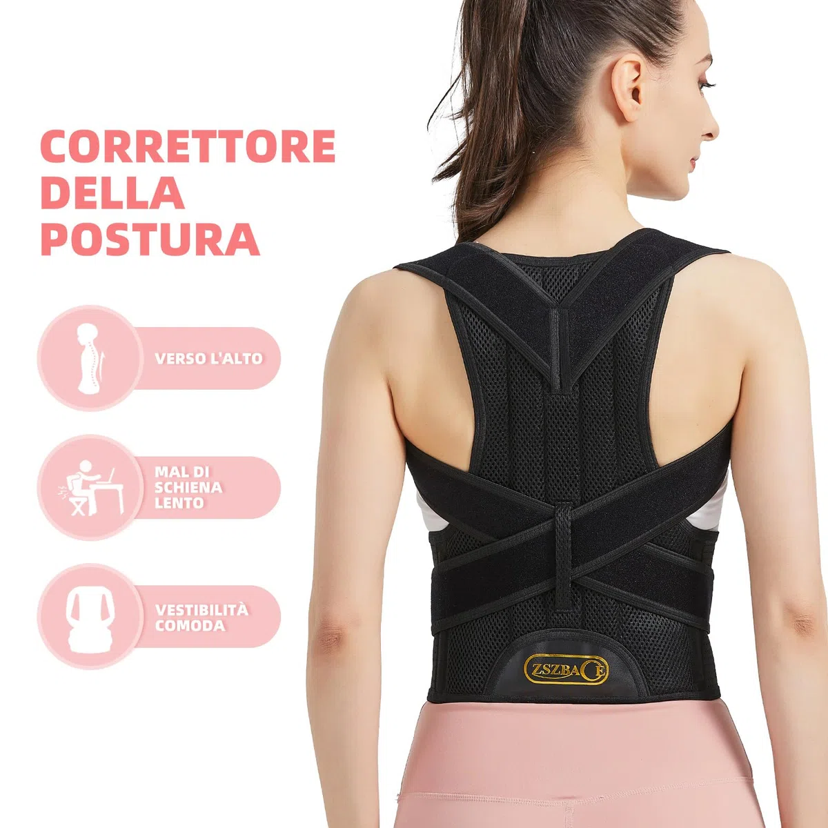 ZSZBACE Correttore Posturale Regolabile Premium, Fascia Lombare Supporto Schiena Migliora Postura Allevia Dolore Collo, Alla Schiena e Lombare per Uomo e Donna (L)