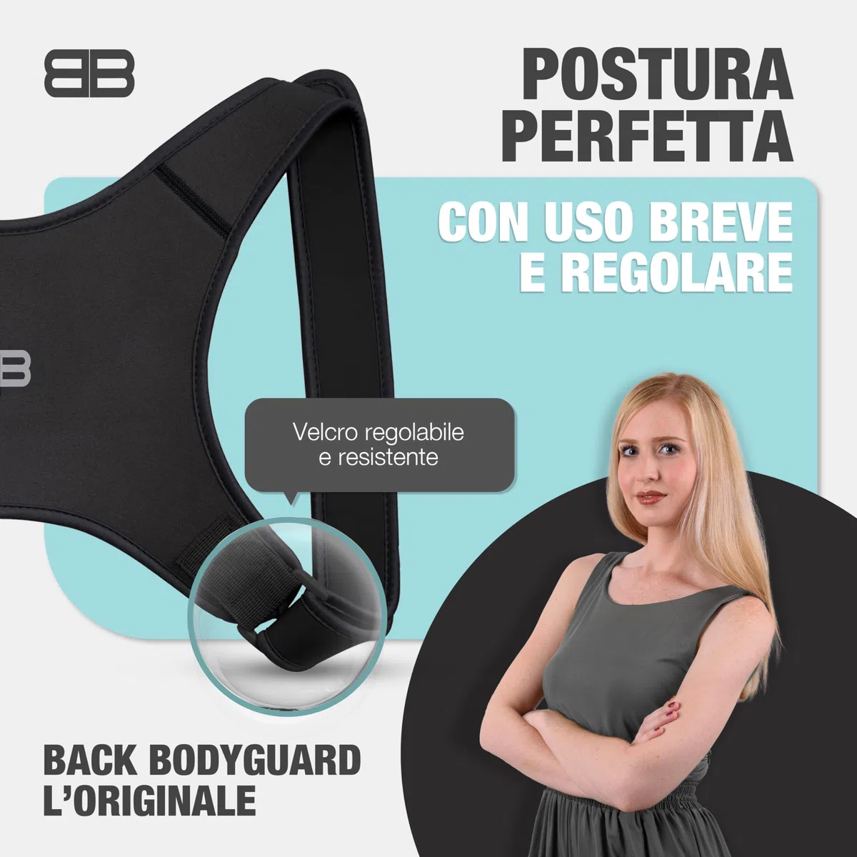 Back Bodyguard, tutore della postura, innovativo supporto dritto per una postura eretta, correzione della postura, schiena dritta, nero, M