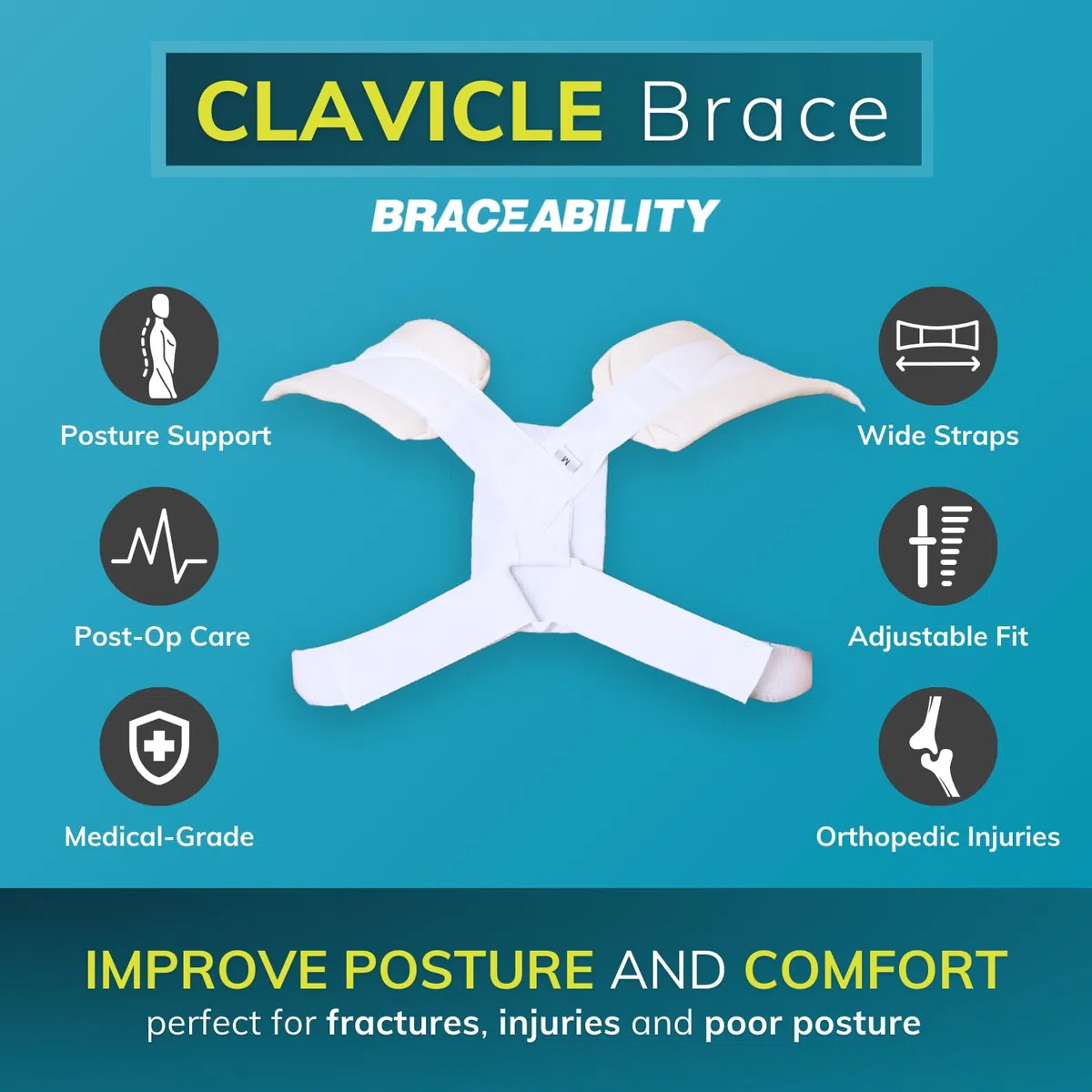 BraceAbility Figura 8 Correttore di clavicola e postura correttore | Imbracatura della clavicola rotta per lesioni e fratture, cinghia di supporto (grande)