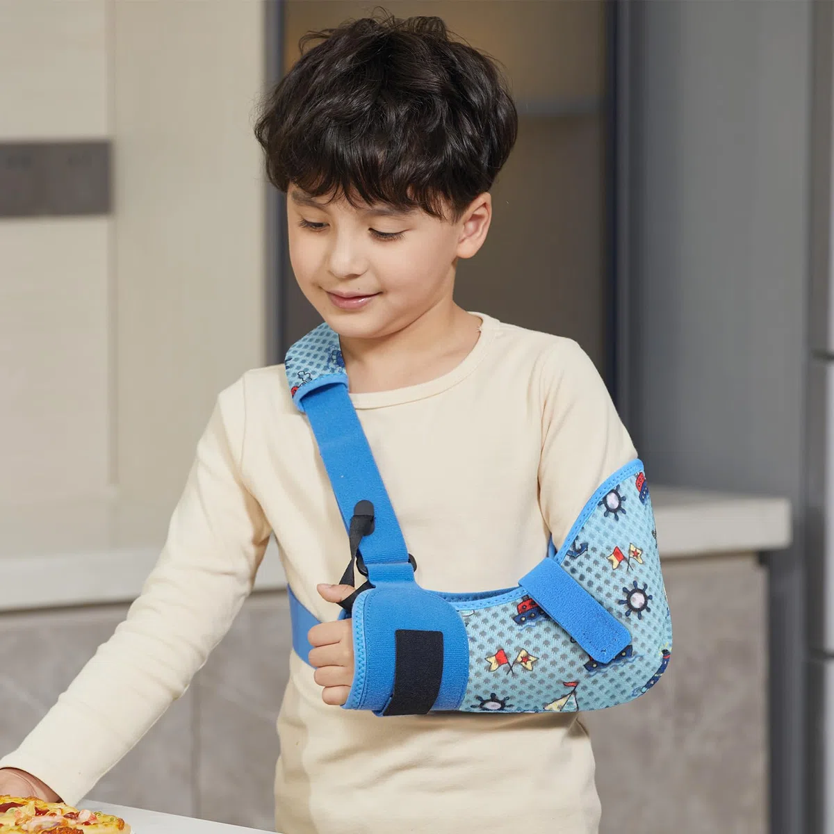 Manicotto per bambini con cintura in vita, cinturino traspirante per braccio, clavicola, gomito, polso (Braccio destro, XS(58-66CM))