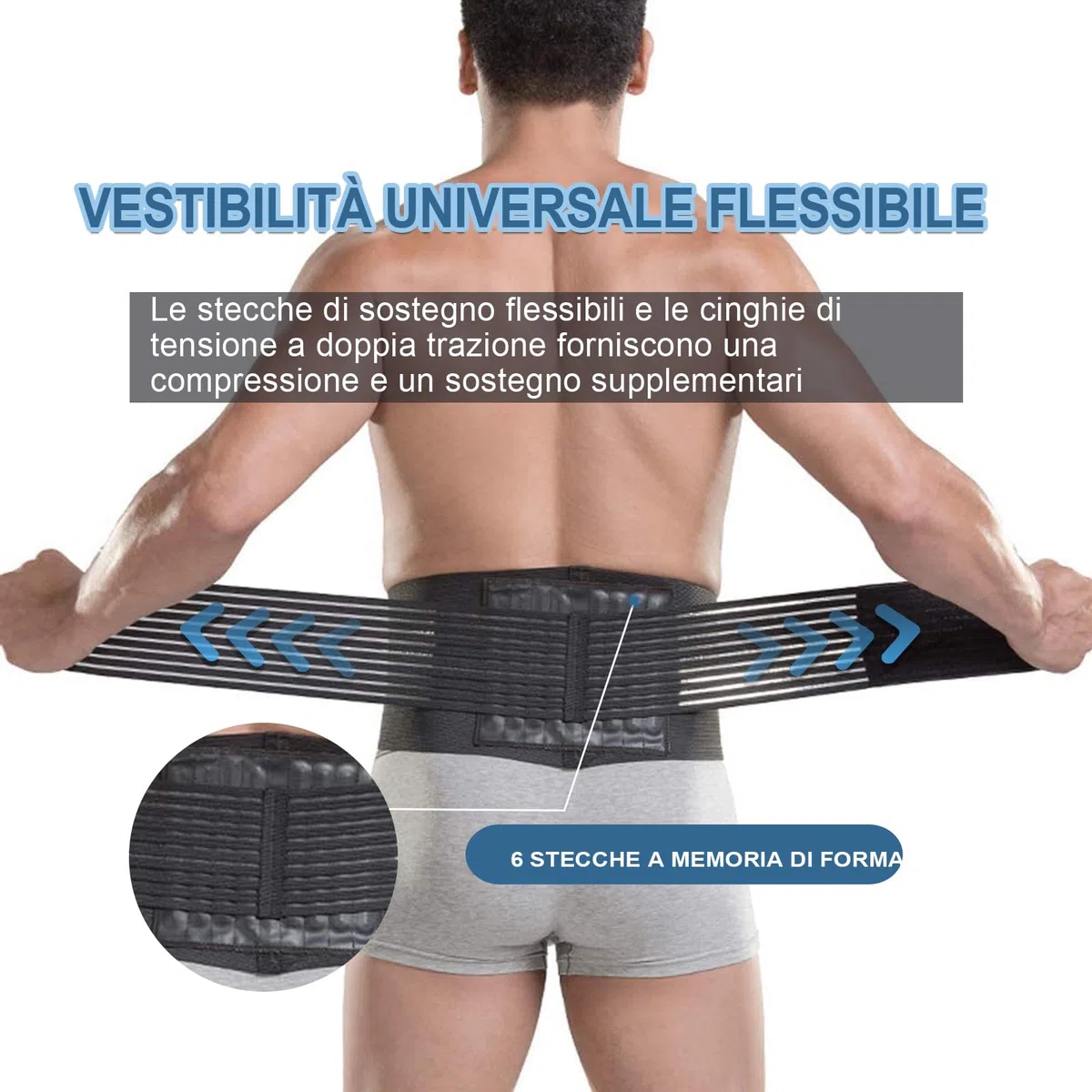 Paskyee Fascia Lombare Supporto con 6 supporti - Tutore per la schiena per alleviare il dolore da scoliosi e sciatica - Cintura di supporto lombare per uomini e donne