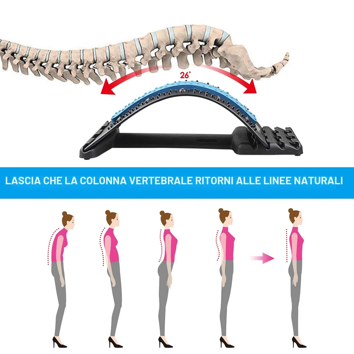 Supporto Lombare Regolabile Multi-livello,Dispositivo per Distendere la Schiena,Correttore per la Schiena con Magnete per Ernia del Disco, Sciatica e Scoliosi