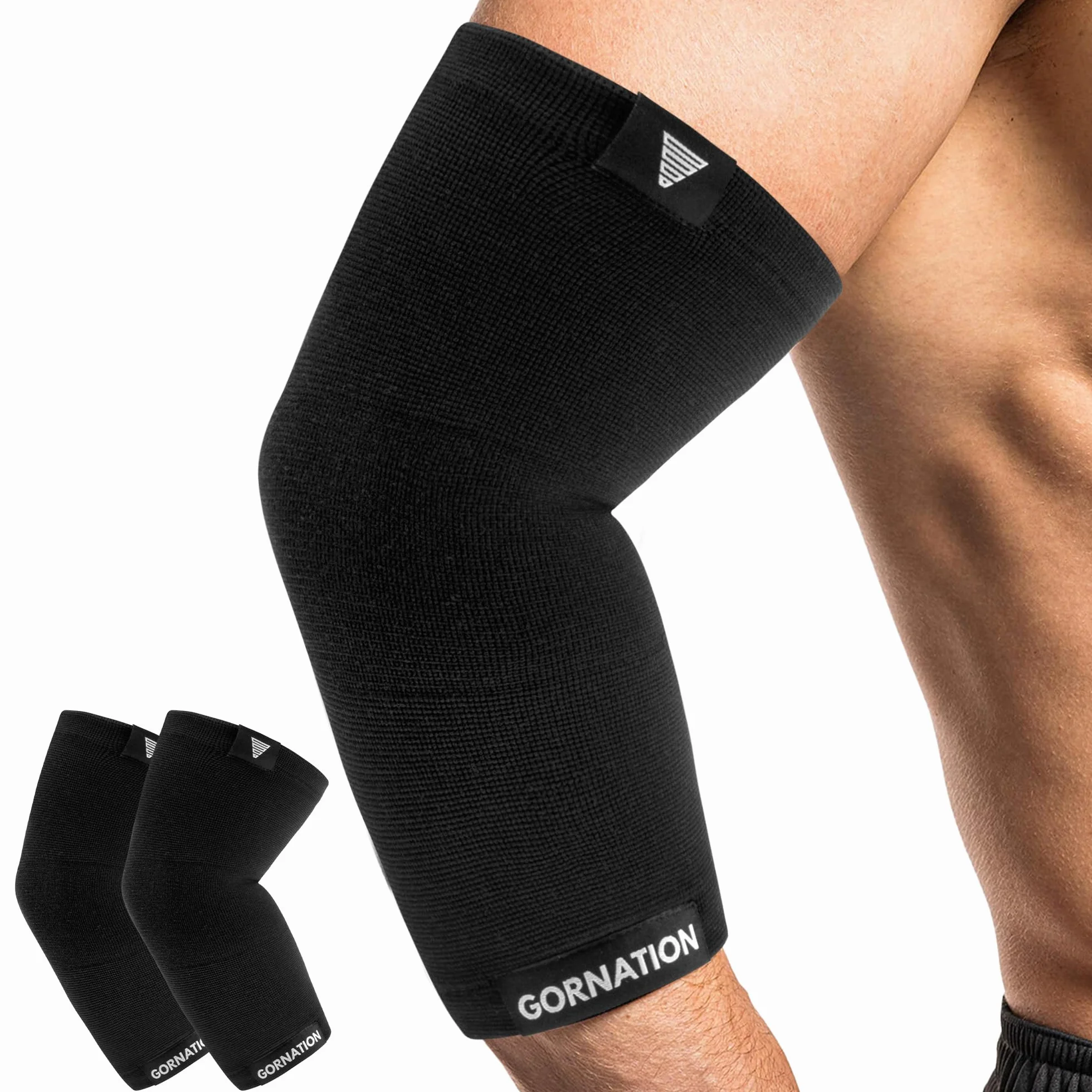 GORNATION Gomitiere Palestra, Manicotti per Braccia, Tutore Gomitiere Compressione Premium per Fitness, Bodybuilding, Calisthenics e Allenamento, Fascia Unisex Supporto Gomiti per lo Sport - 2 Pezzi